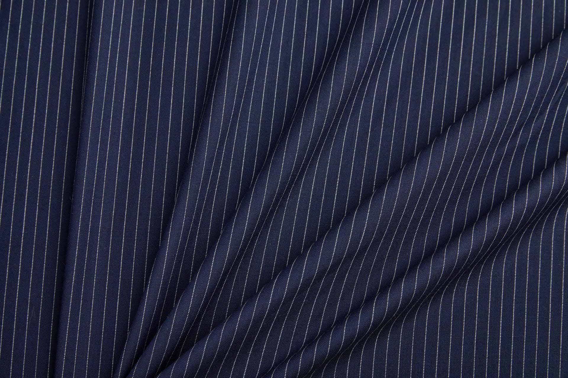 Fine Wool Pencil Stripe Suiting in Navy with Cream Pinstripe fabric, image 3 of 9