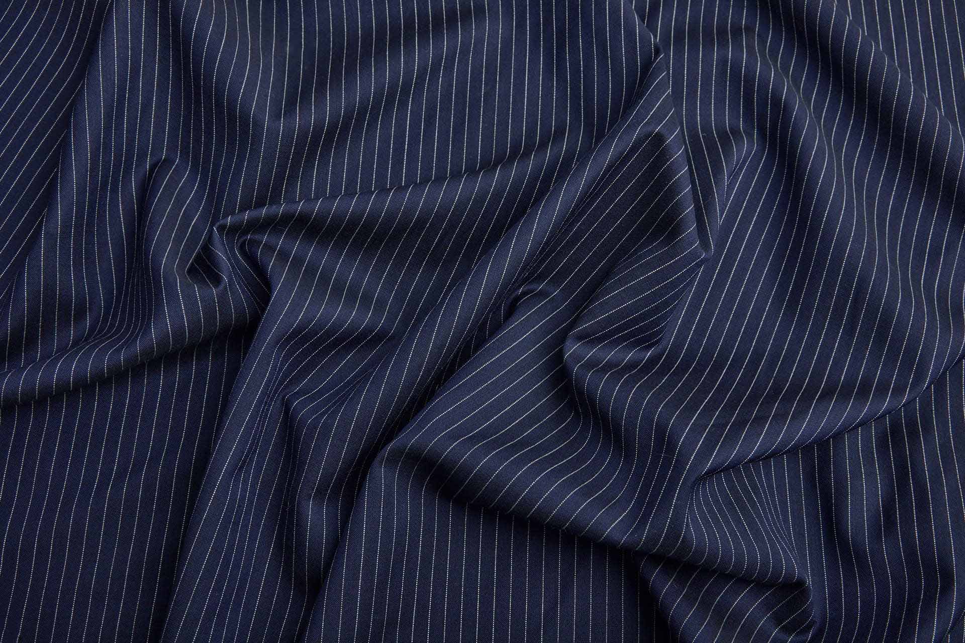 Fine Wool Pencil Stripe Suiting in Navy with Cream Pinstripe fabric, image 6 of 9