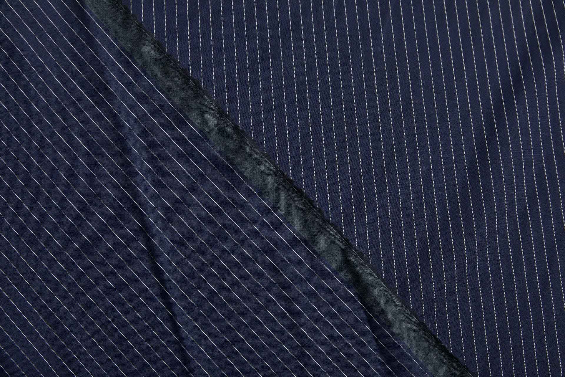 Fine Wool Pencil Stripe Suiting in Navy with Cream Pinstripe fabric, image 7 of 9