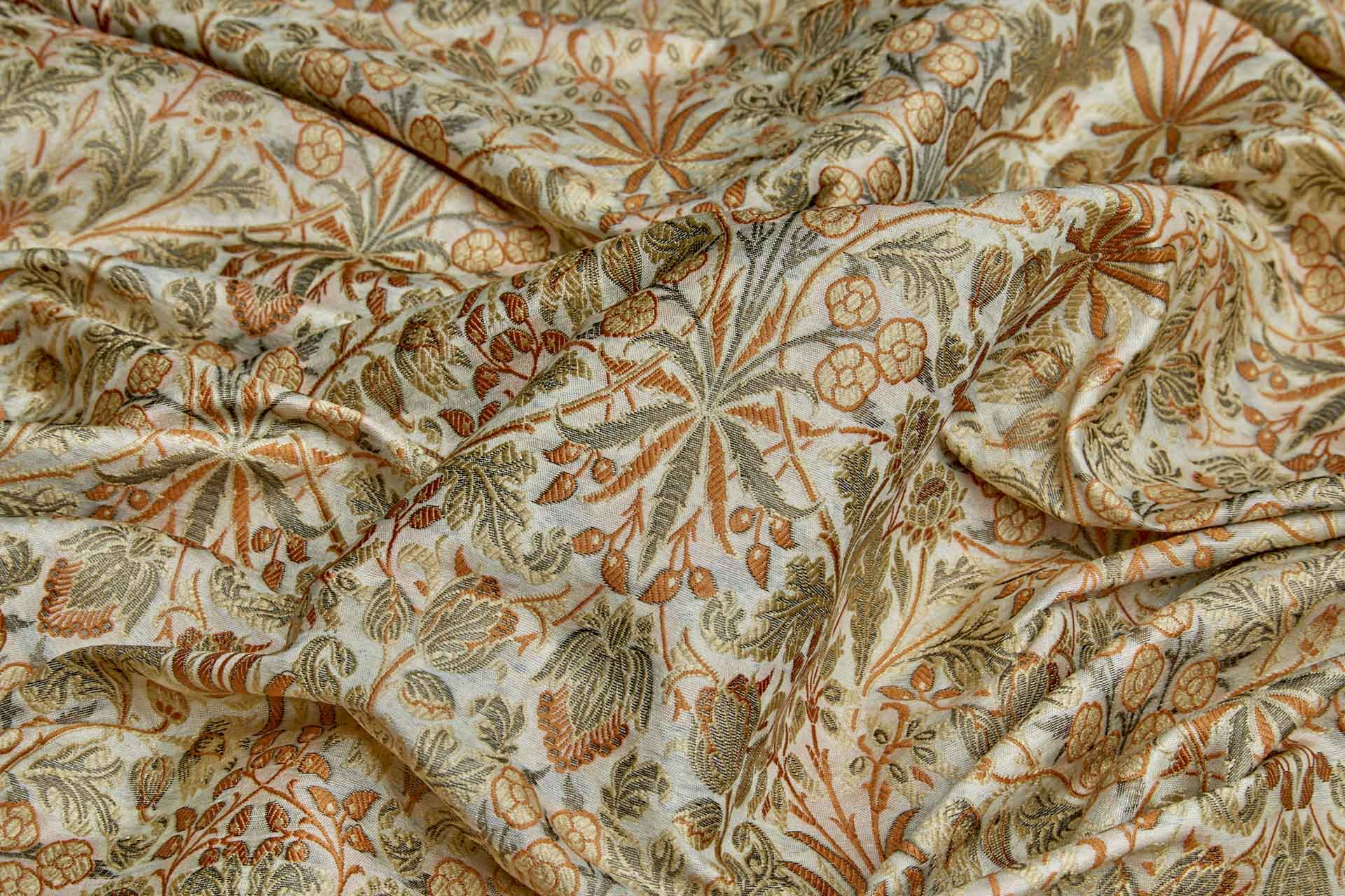 Banaras Brocade - Art Noveau Style Cream Olive & Rust fabric, image 3 of 8