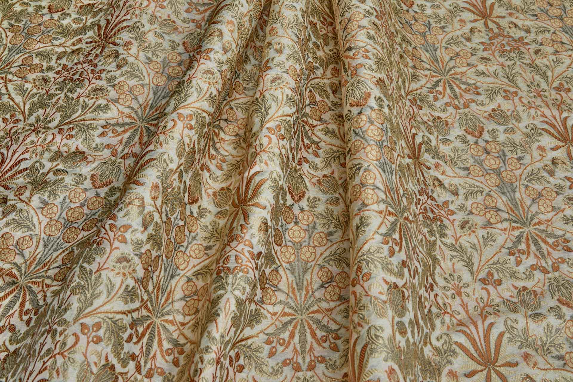 Banaras Brocade - Art Noveau Style Cream Olive & Rust fabric, image 4 of 8