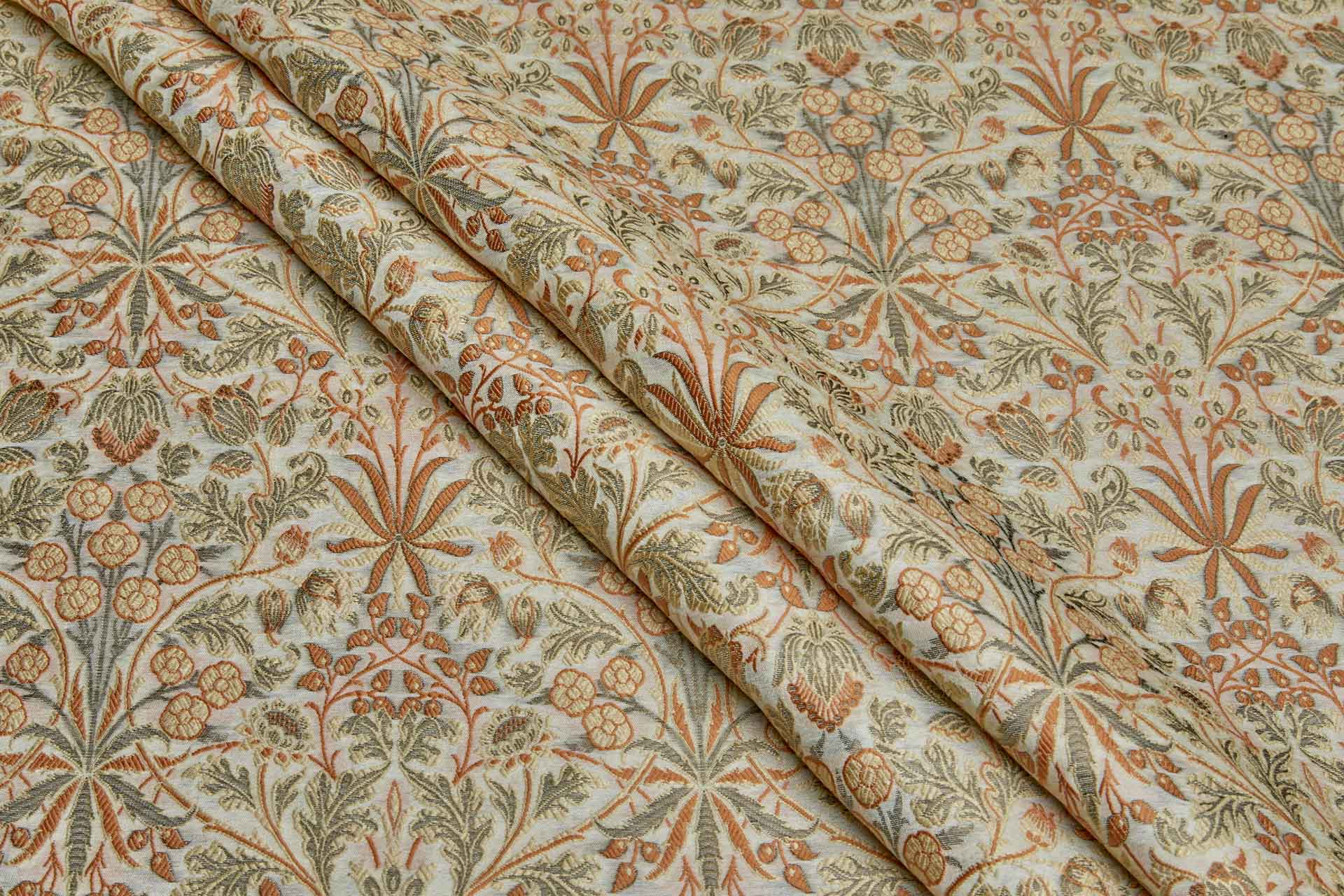 Banaras Brocade - Art Noveau Style Cream Olive & Rust fabric