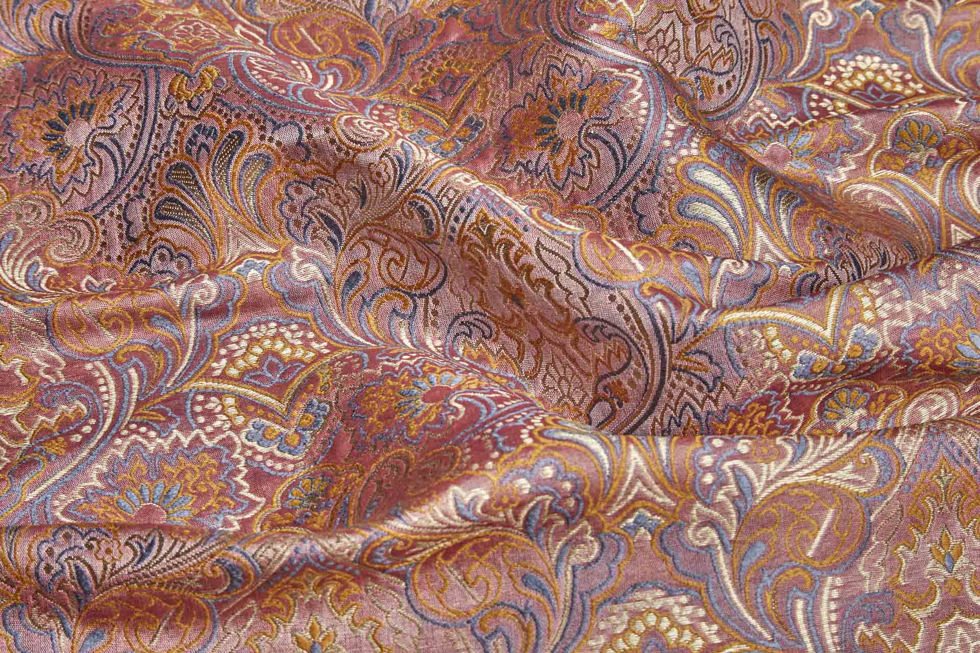 Banaras Brocade - Larger Swirl in Dusty Pink, Orange, Rust & Gold fabric, image 3 of 6