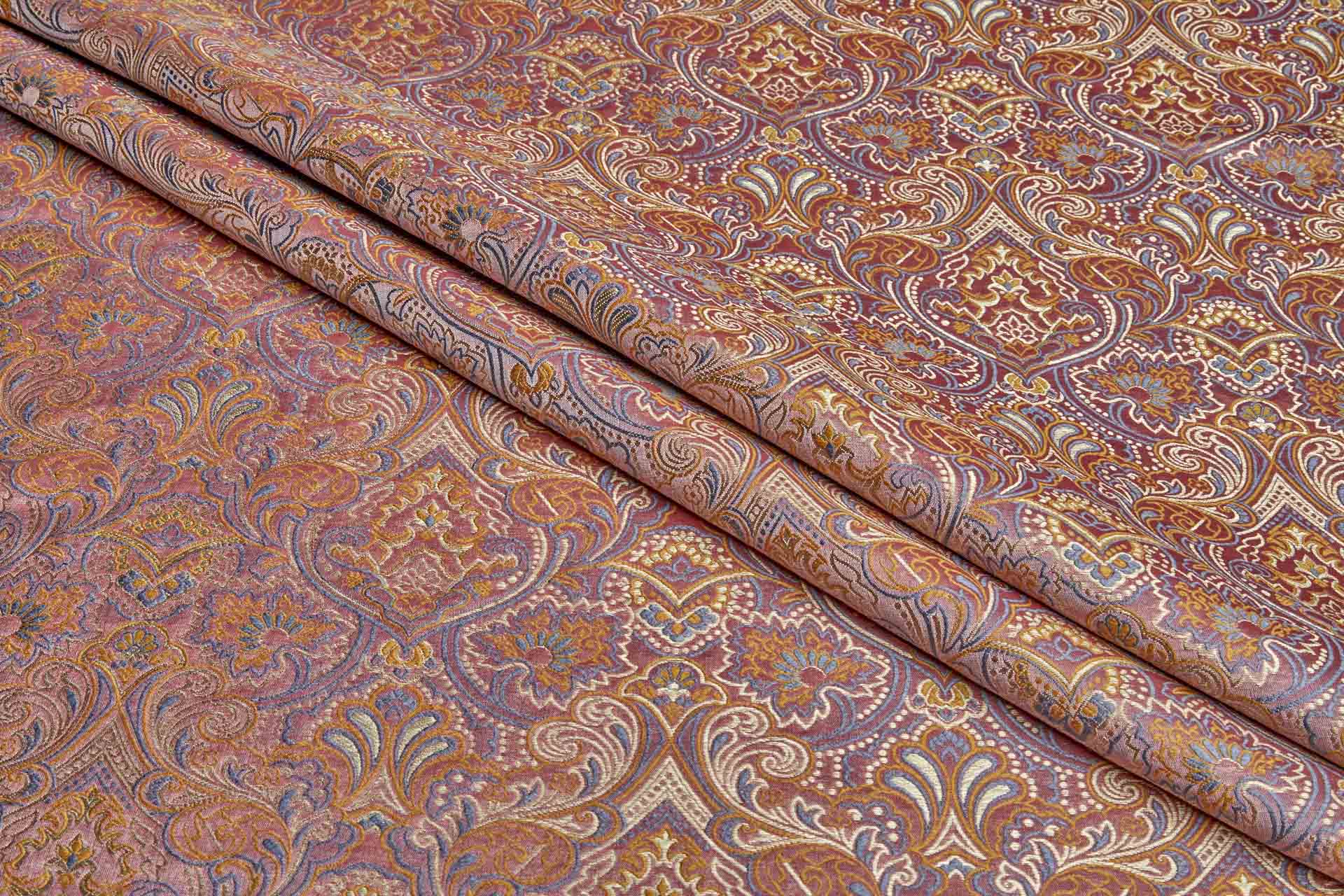 Banaras Brocade - Larger Swirl in Dusty Pink, Orange, Rust & Gold fabric