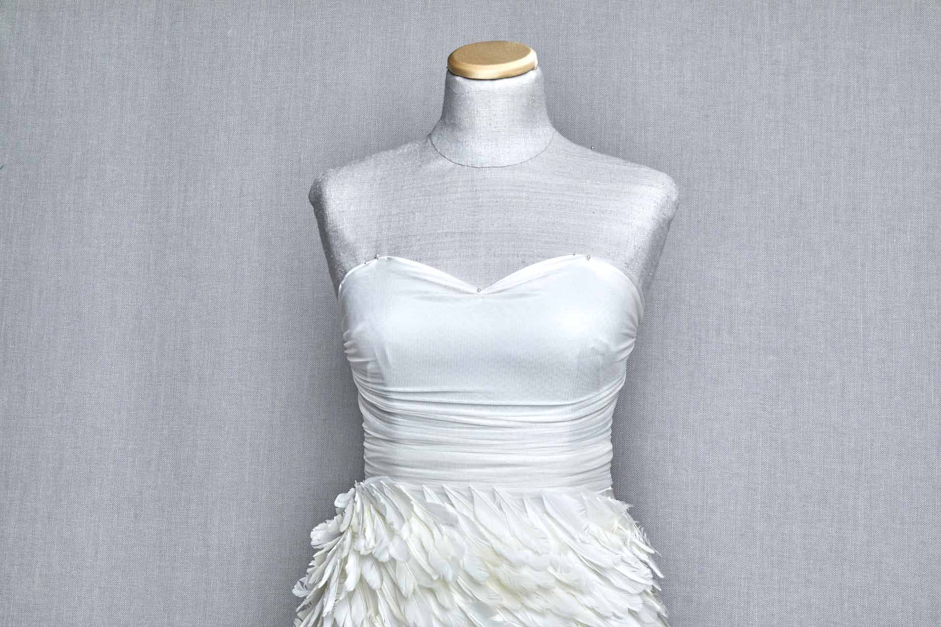 Diagonal Ivory Goose Feather on Tulle fabric, image 2 of 5