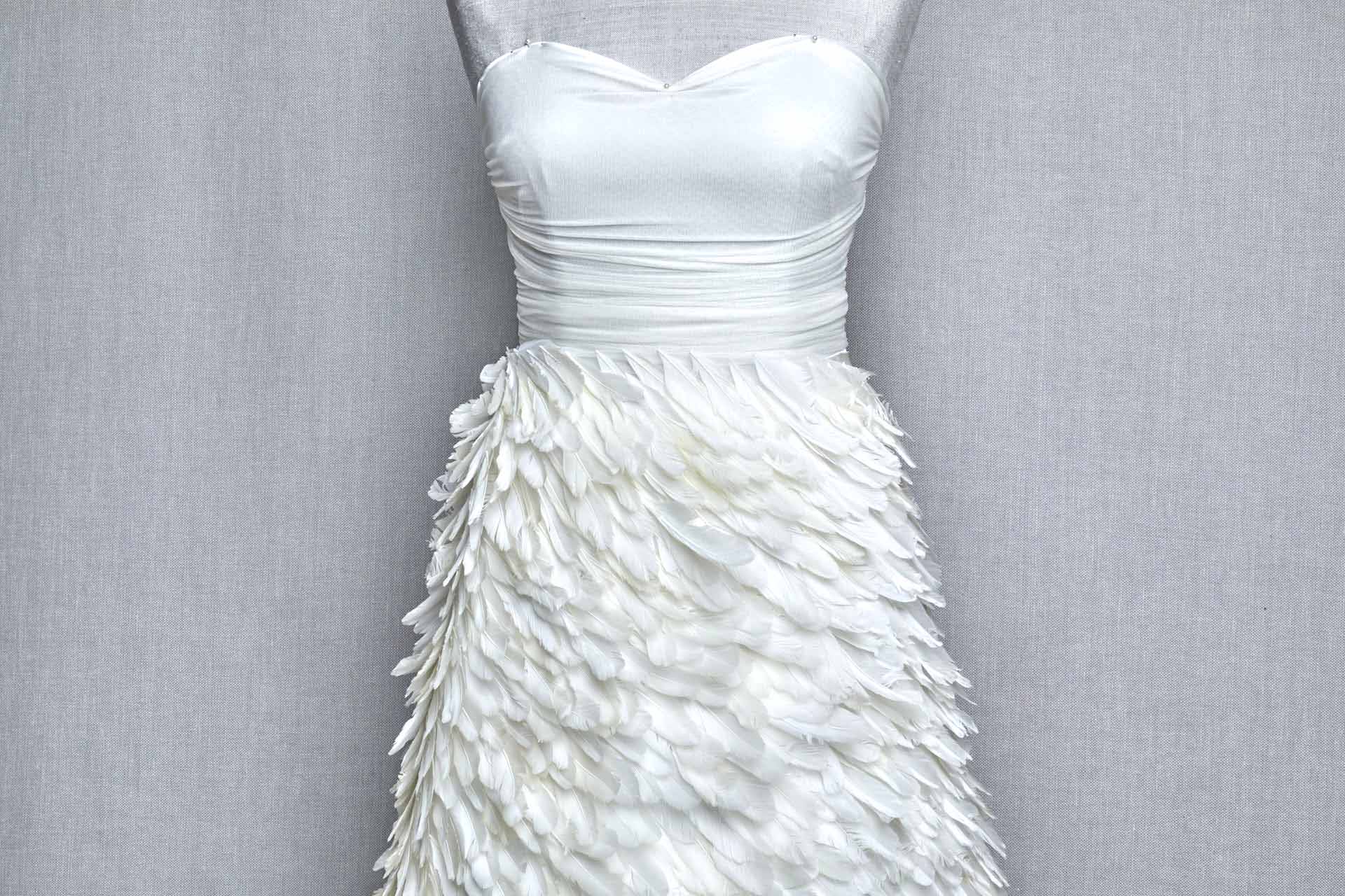 Diagonal Ivory Goose Feather on Tulle fabric, image 3 of 5