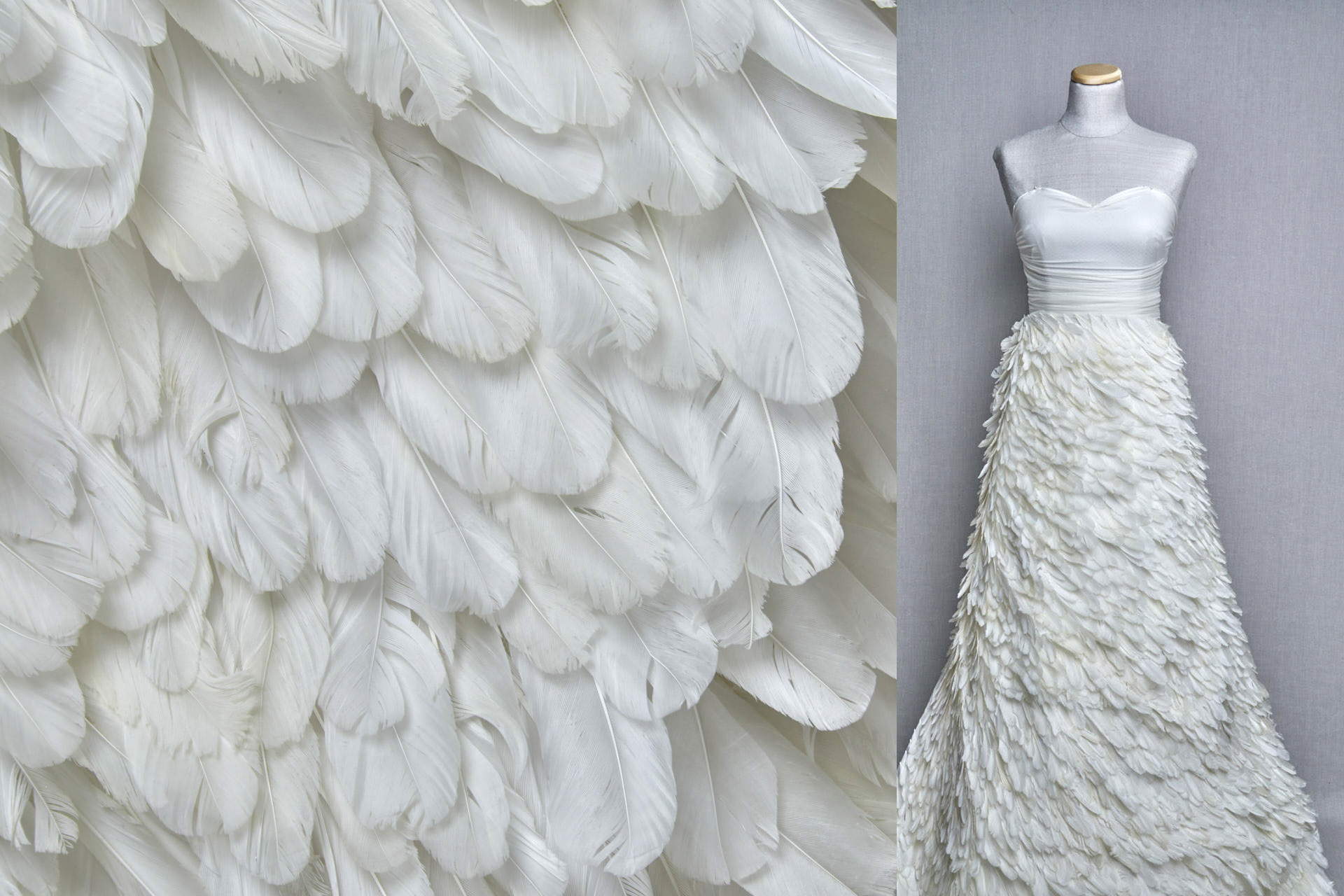 Diagonal Ivory Goose Feather on Tulle fabric, image 5 of 5