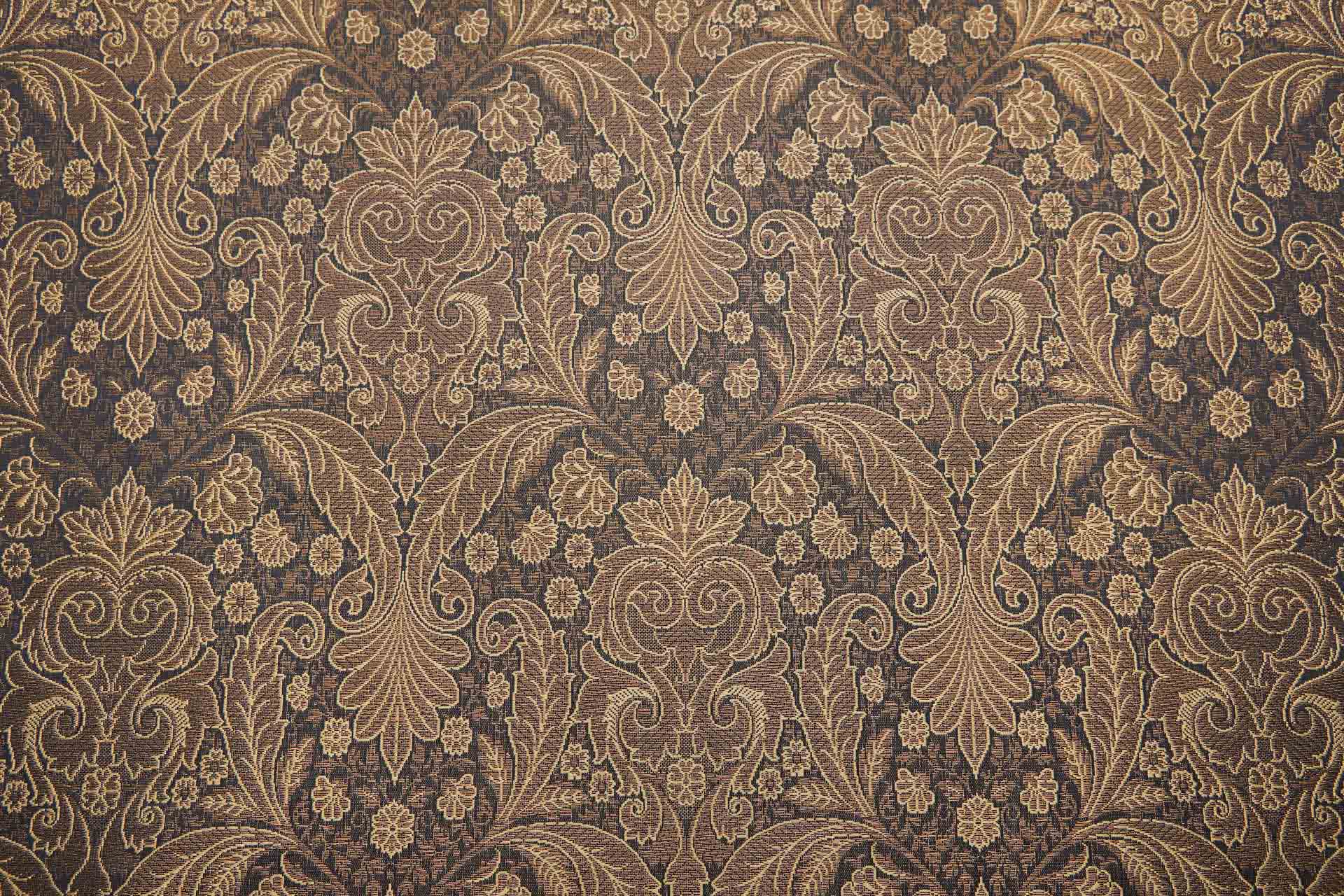 Banaras Brocade - Decorative Floral Black, Straw and Brass fabric