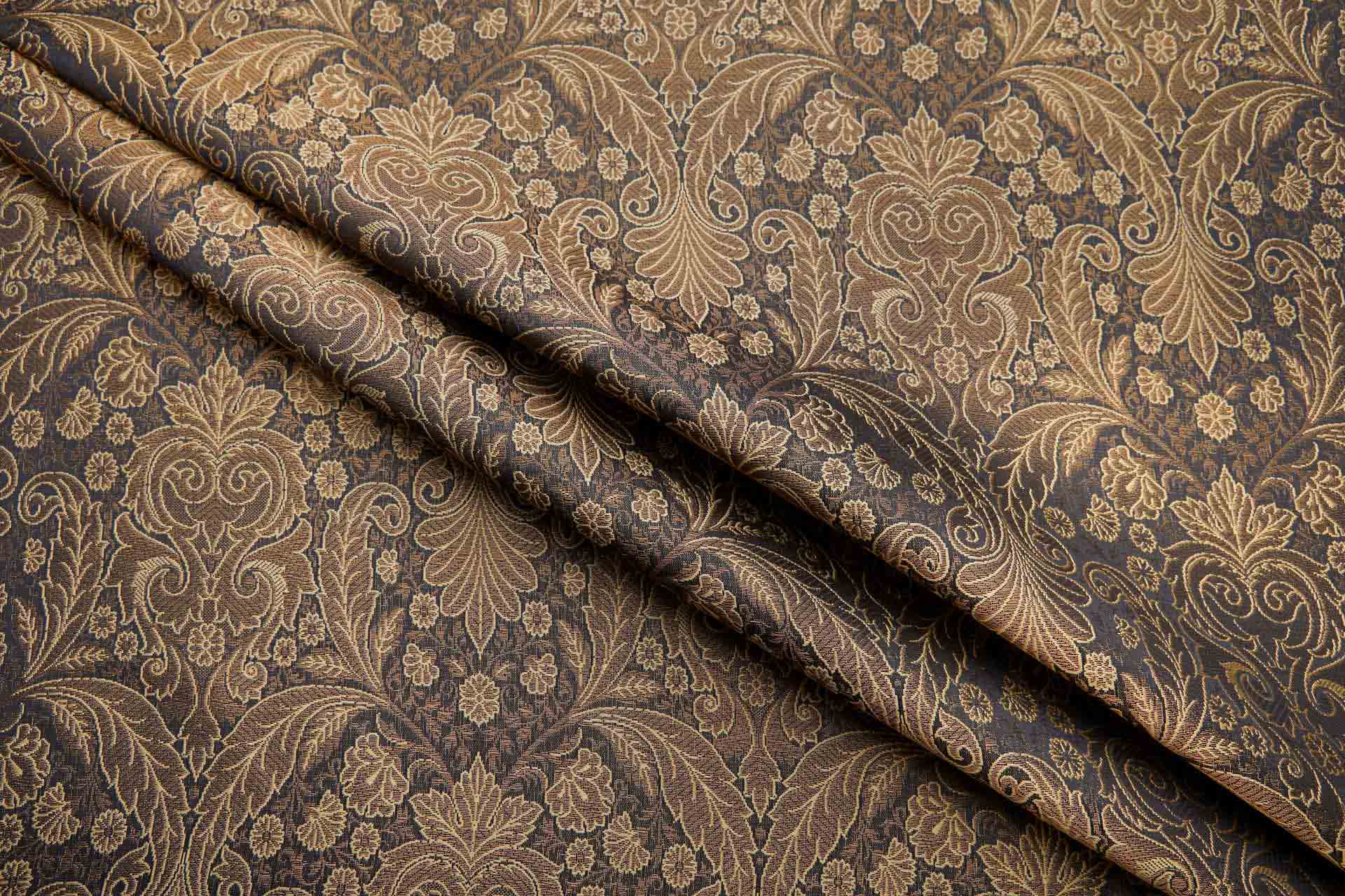 Banaras Brocade - Decorative Floral Black, Straw and Brass fabric, image 3 of 9