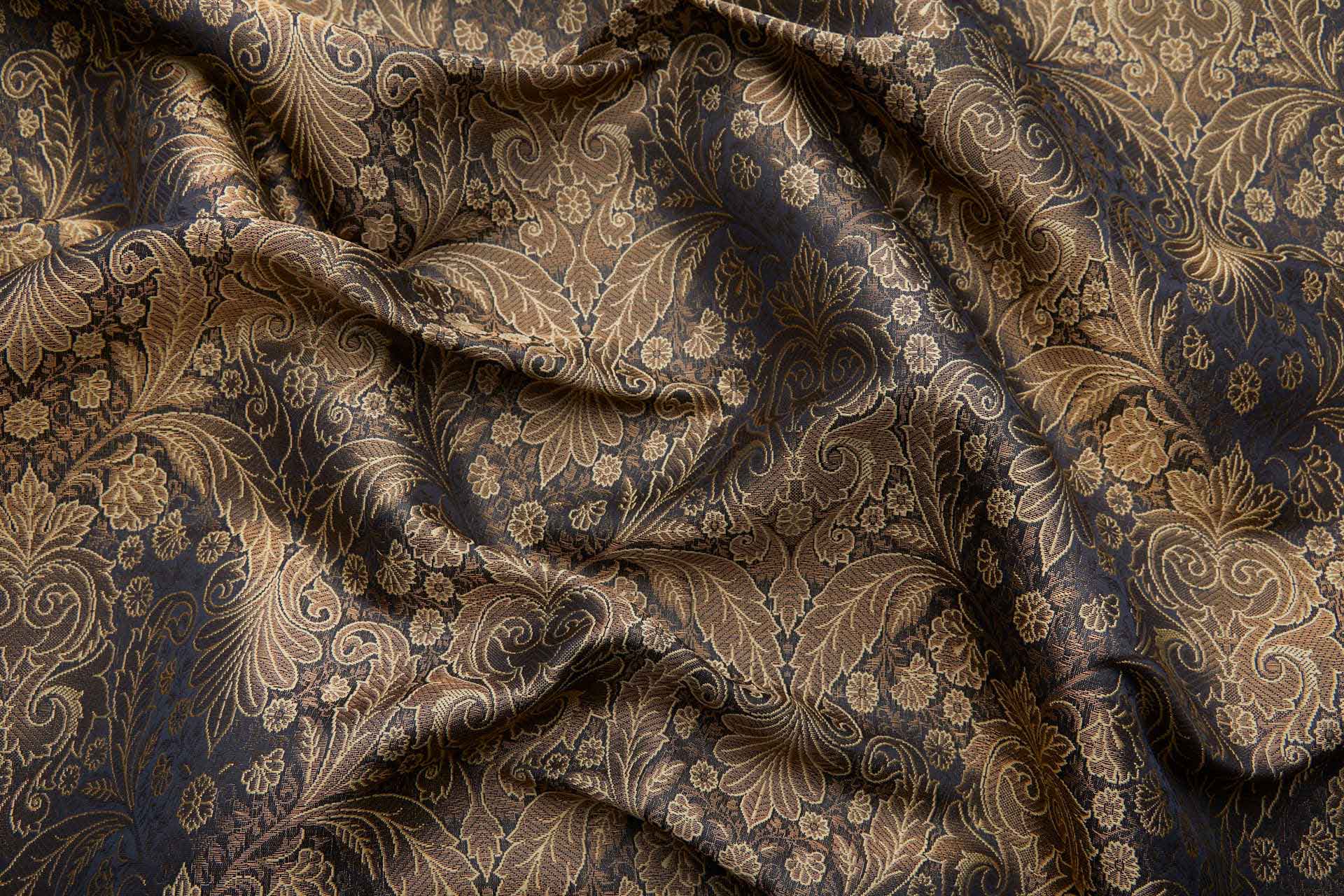 Banaras Brocade - Decorative Floral Black, Straw and Brass fabric, image 6 of 9