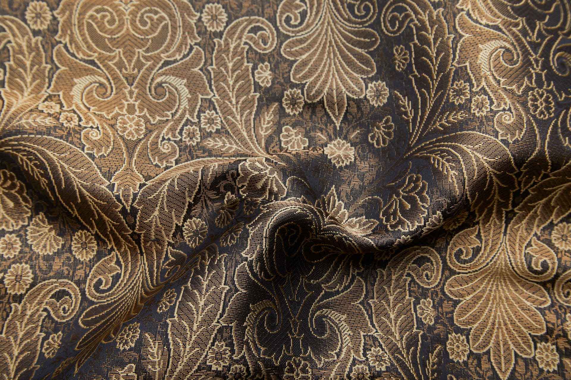 Banaras Brocade - Decorative Floral Black, Straw and Brass fabric, image 2 of 9