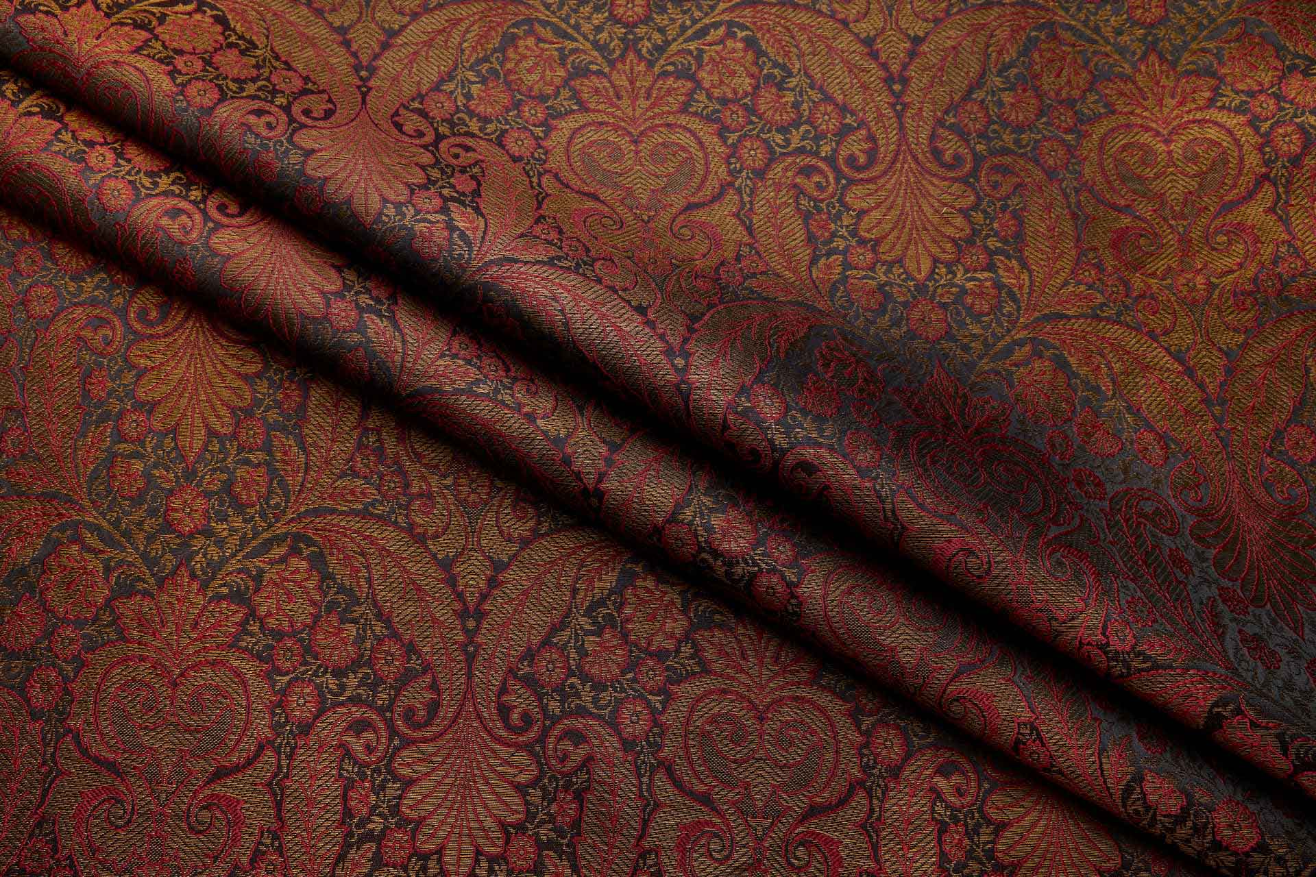 Banaras Brocade - Decorative Floral Black, Red and Brass fabric, image 6 of 9