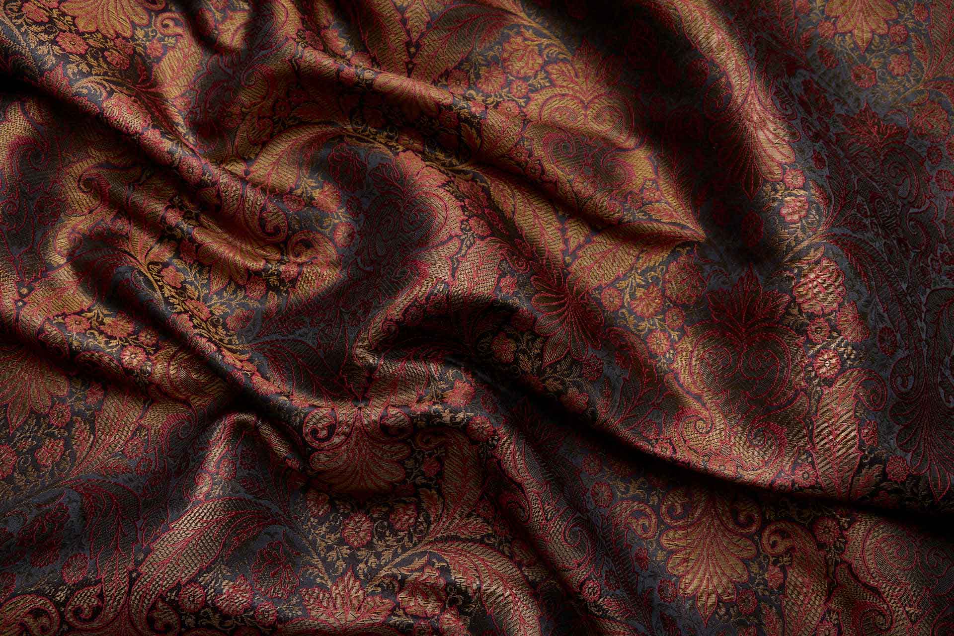 Banaras Brocade - Decorative Floral Black, Red and Brass fabric, image 7 of 9