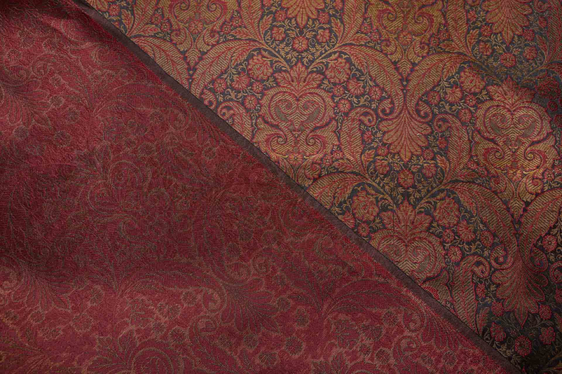 Banaras Brocade - Decorative Floral Black, Red and Brass fabric, image 3 of 9
