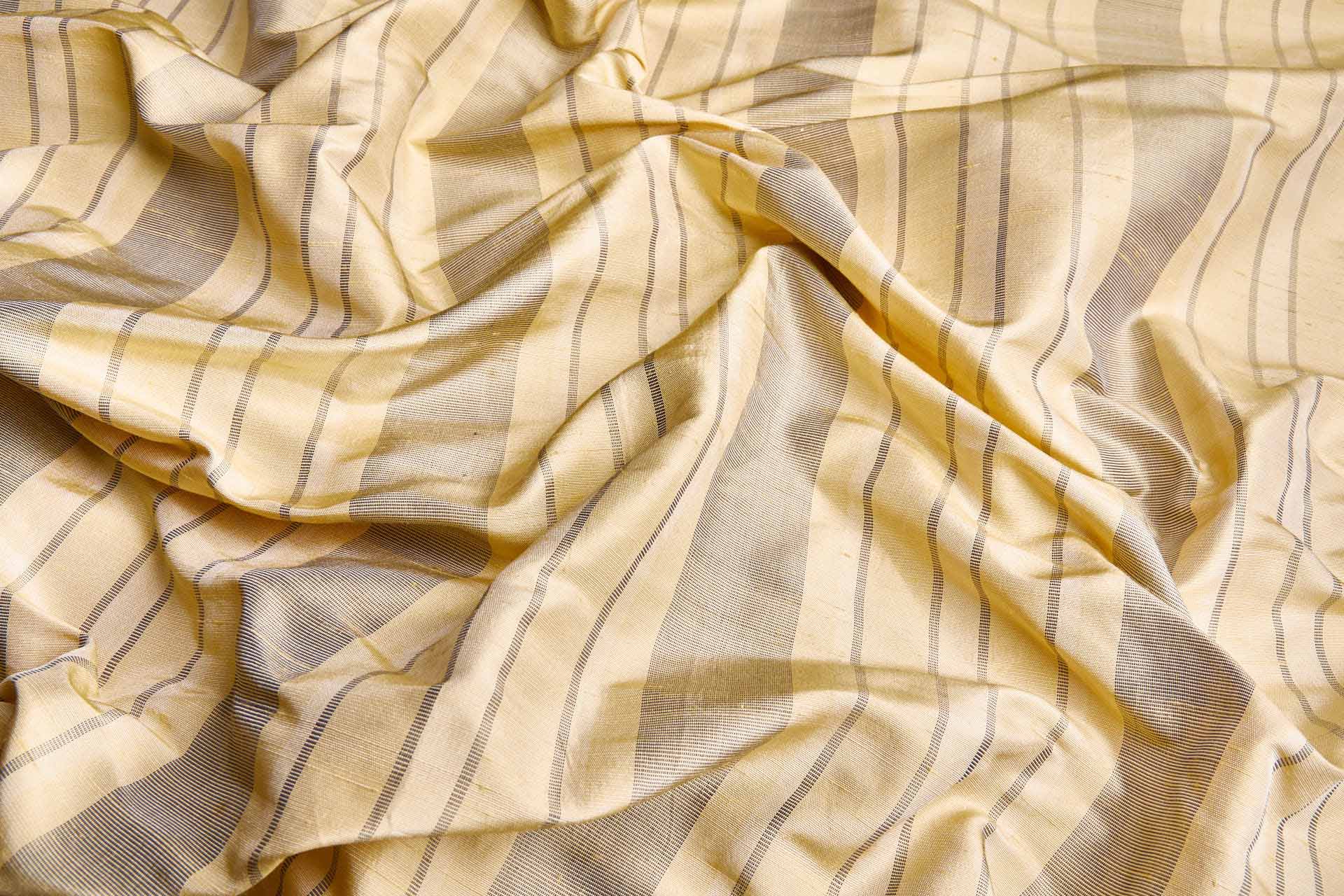 Striped Silk Dupion - Pale Yellow and Navy fabric, image 5 of 7