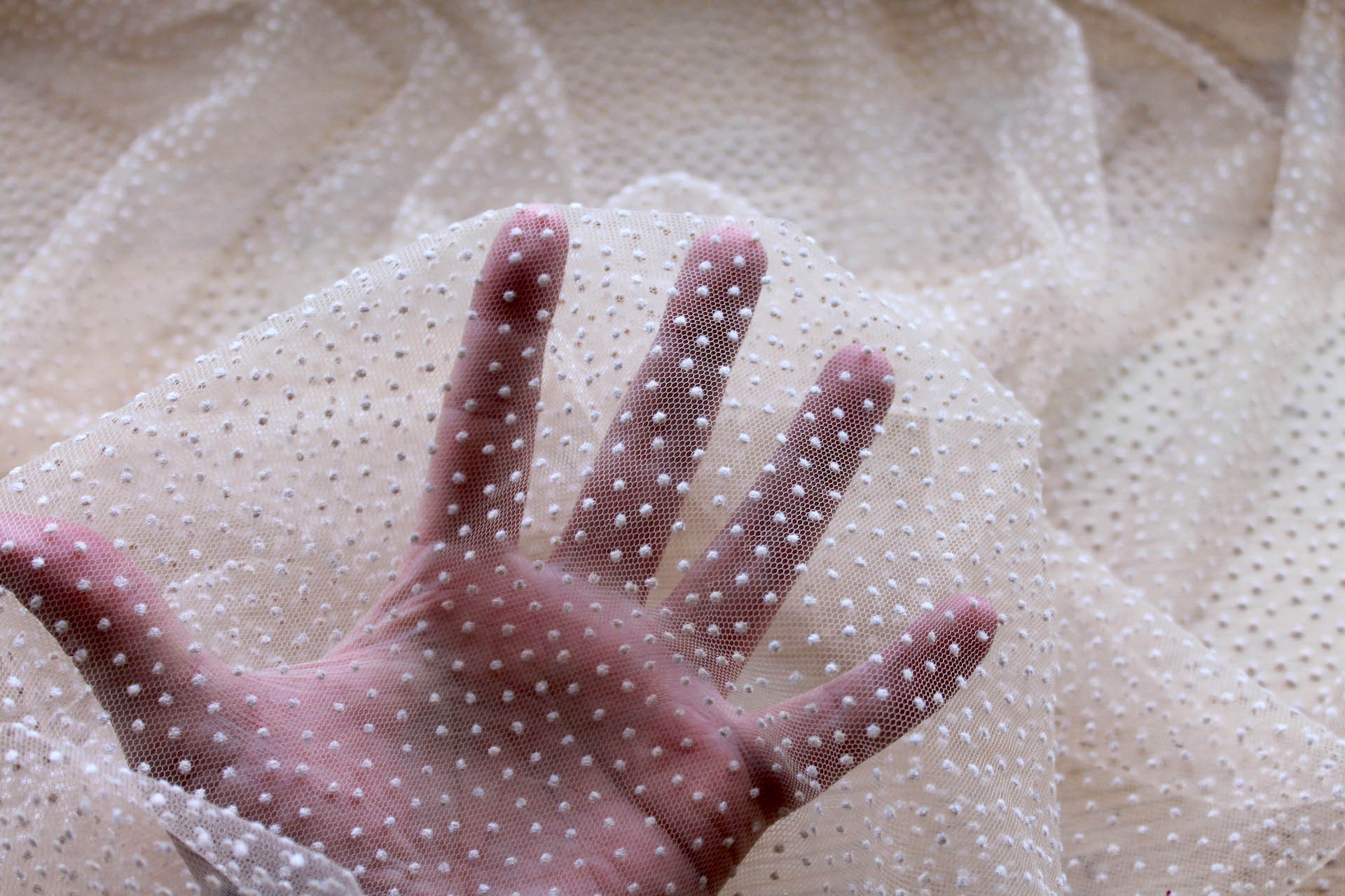 Flock Spot / Dot Tulle - Nude fabric, image 2 of 6