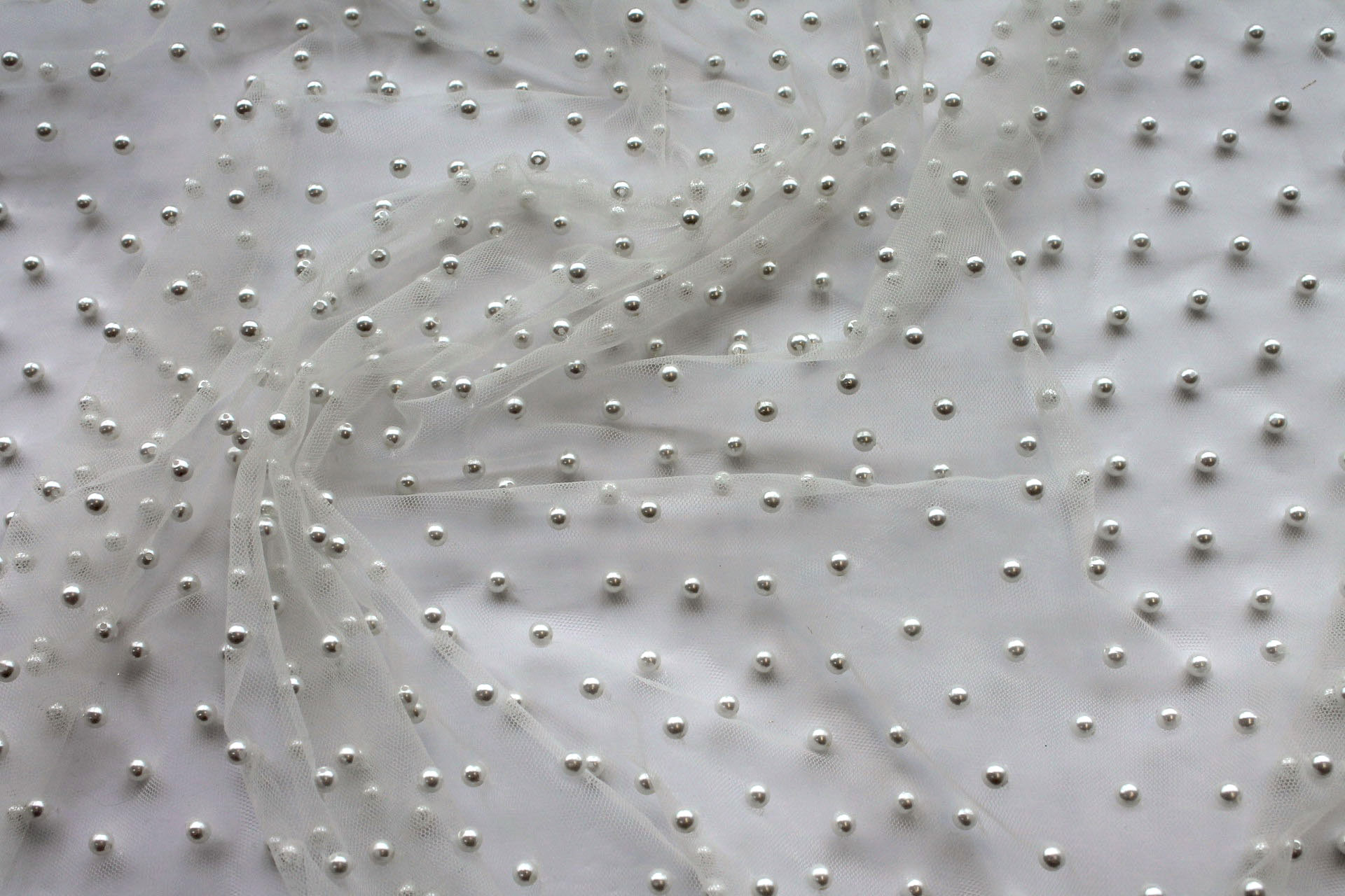 Medium Ivory Pearls on Ivory Nylon Tulle fabric, image 3 of 5
