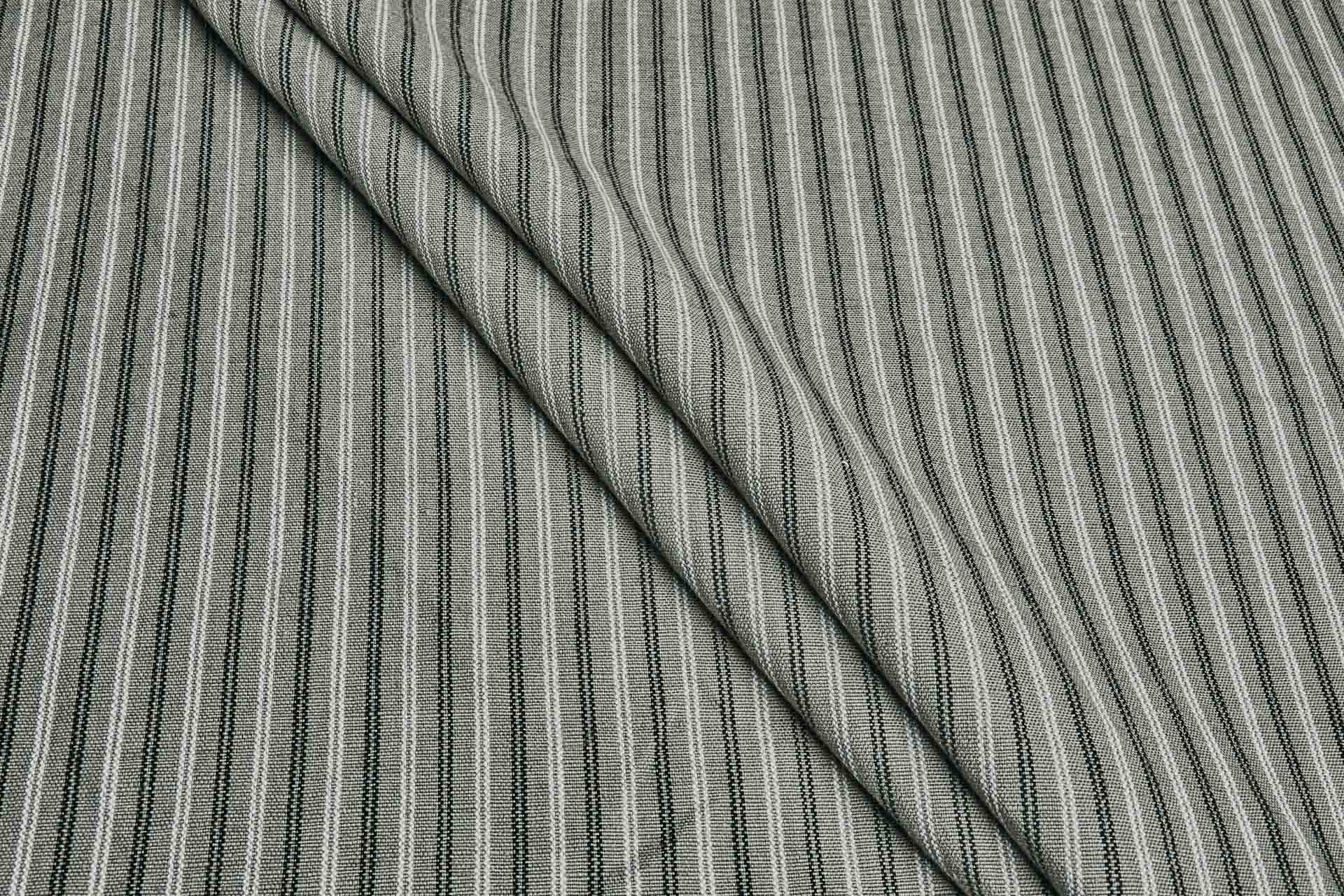 Striped Linen Canvas - Greenish Grey with White and Black fabric