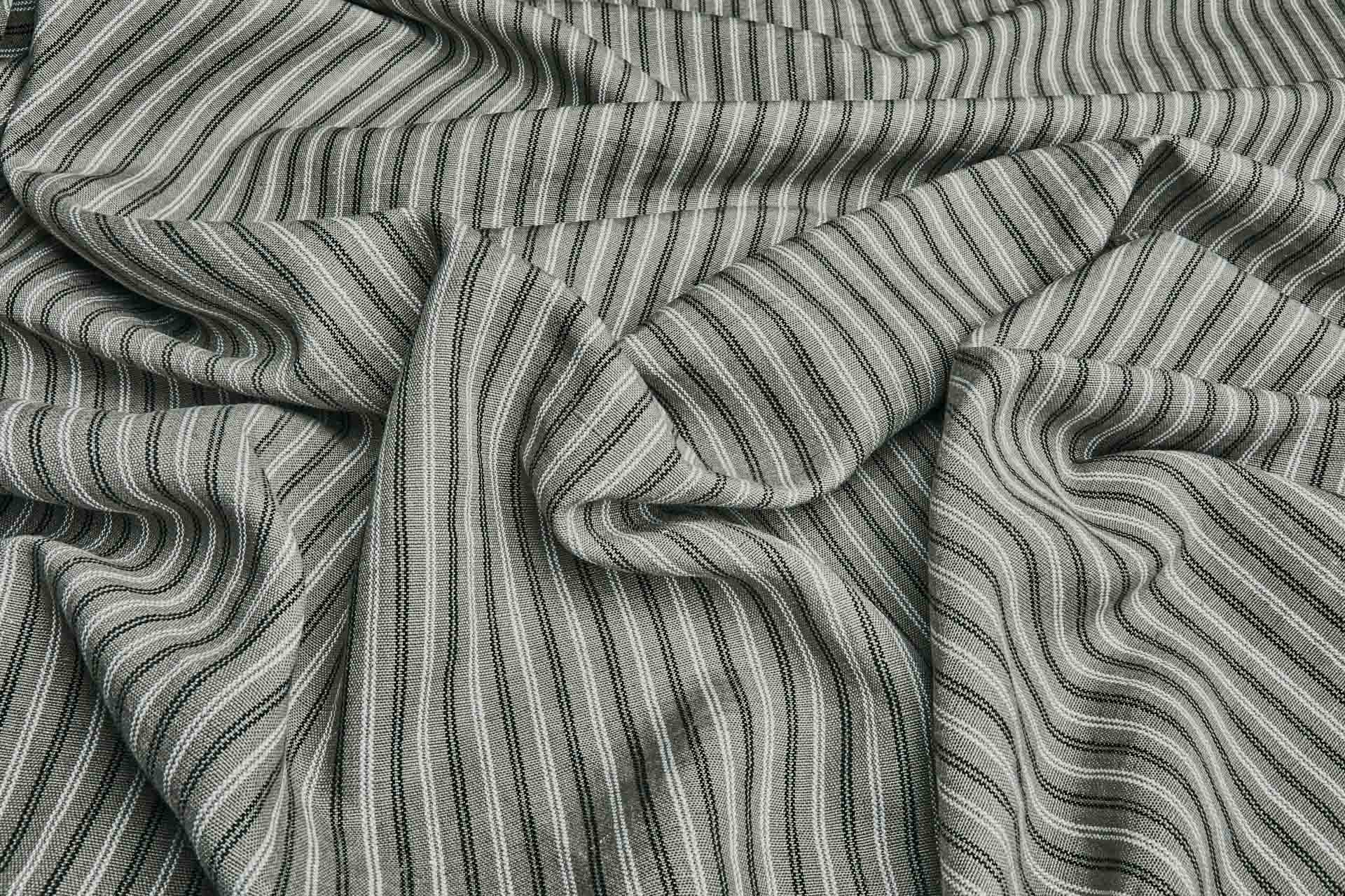 Striped Linen Canvas - Greenish Grey with White and Black fabric, image 4 of 7