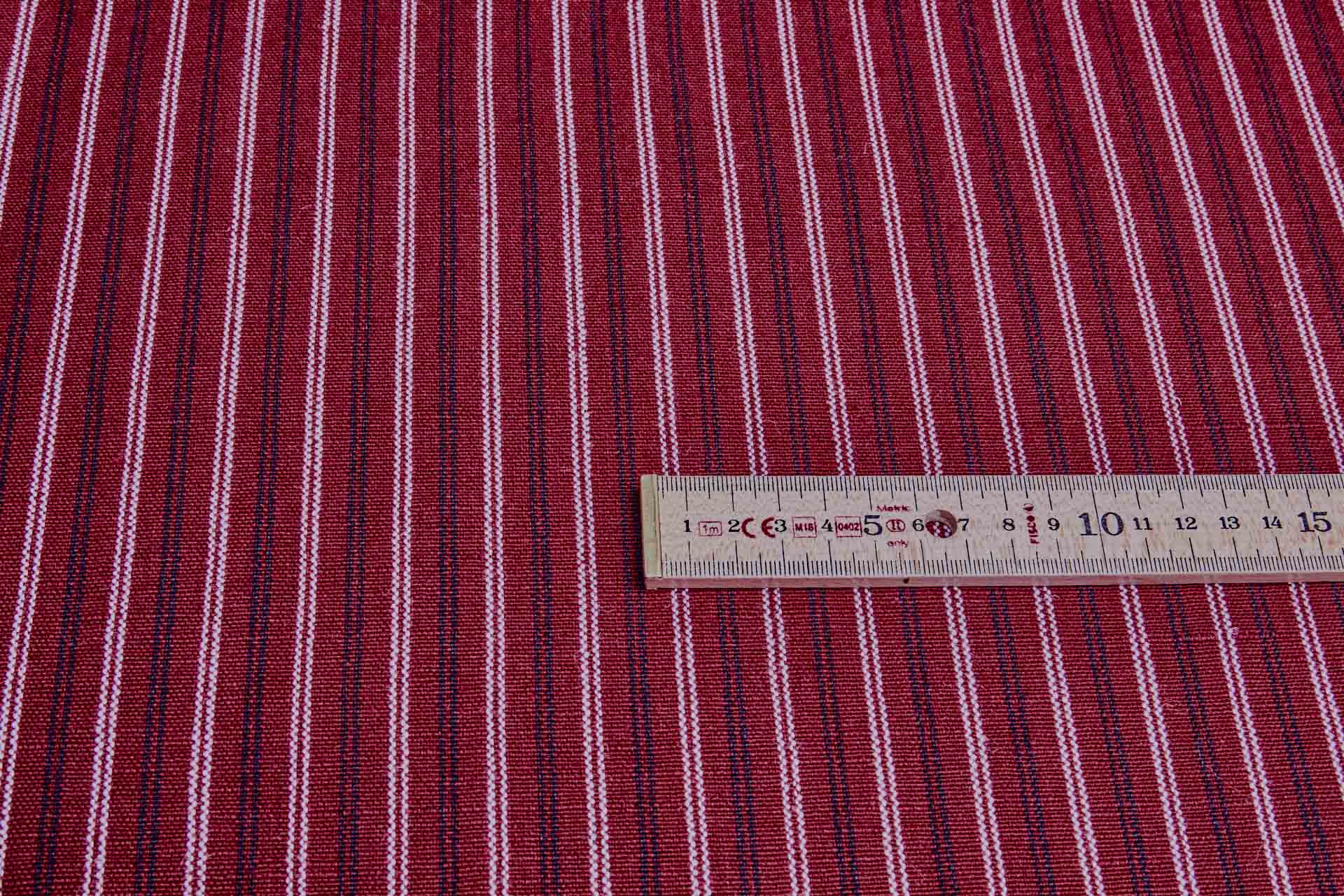 Striped Linen Canvas - Rich Red with White and Black fabric, image 2 of 7