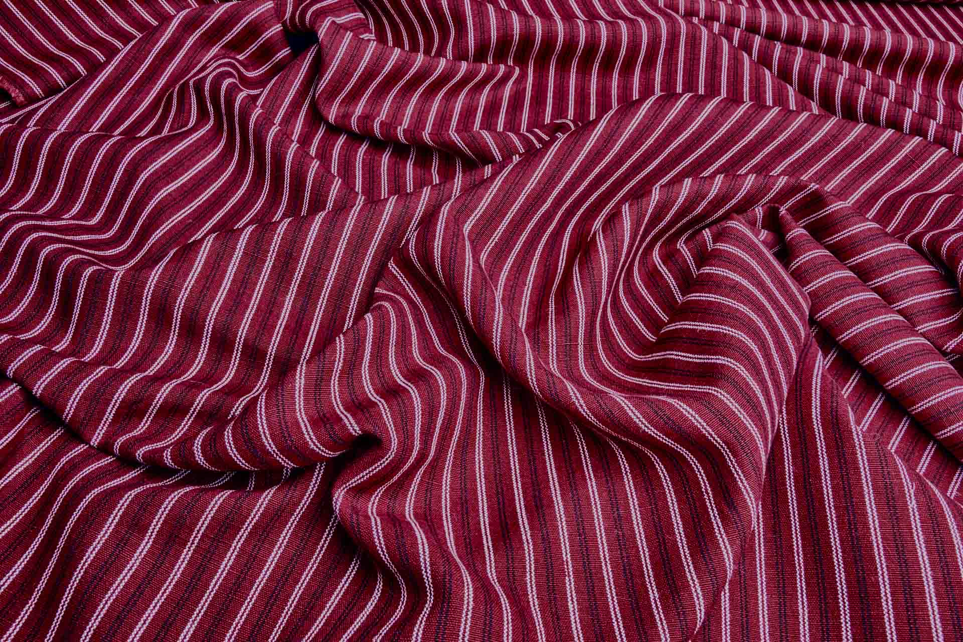 Striped Linen Canvas - Rich Red with White and Black fabric, image 4 of 7