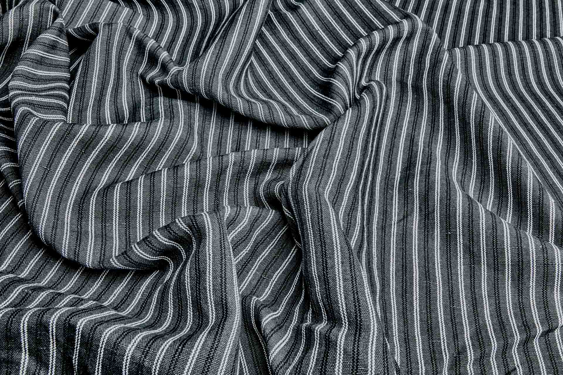 Striped Linen Canvas - Charcoal with White and Black fabric, image 6 of 8