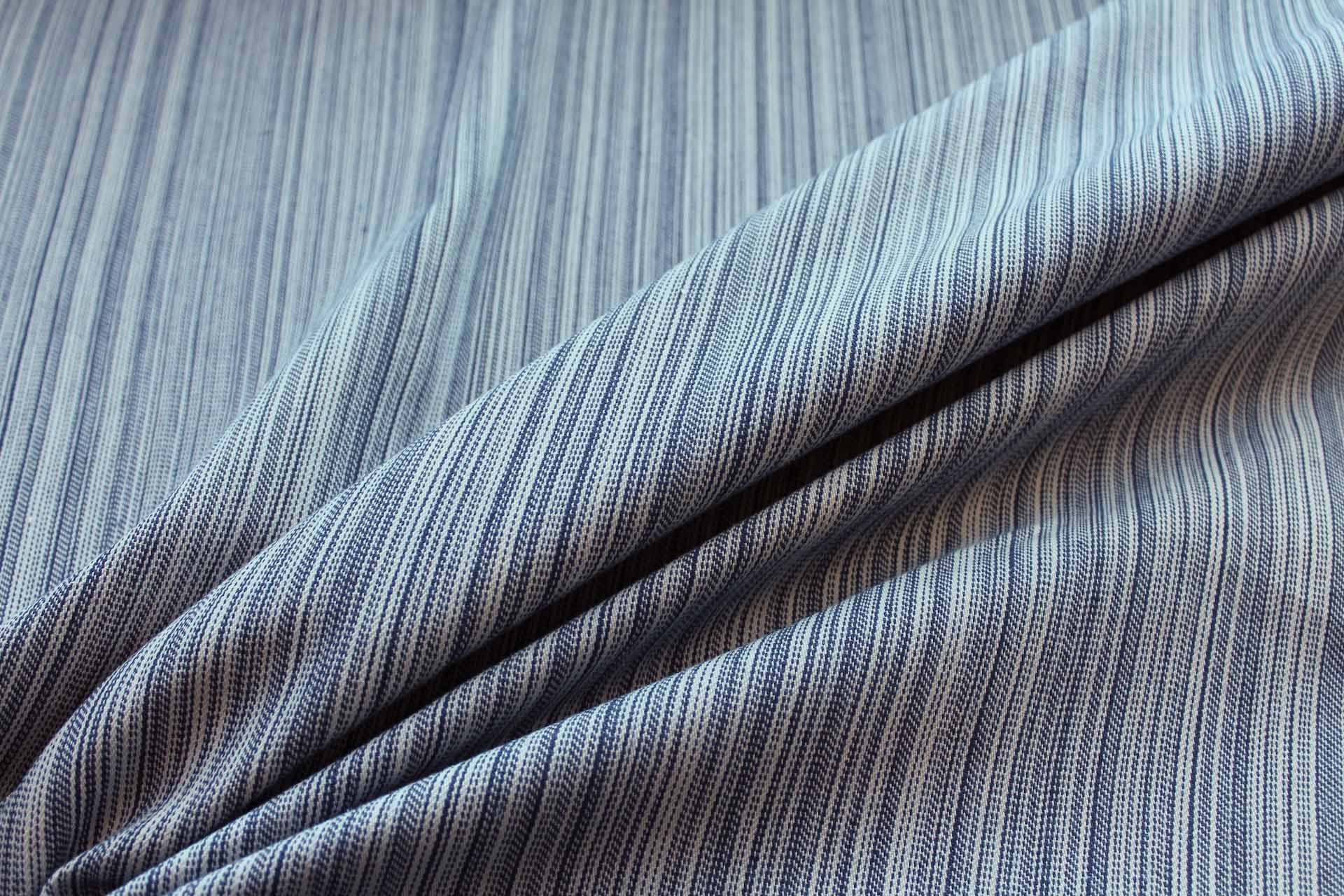 Warp Striped Cotton Denim in Pale blue with Navy fabric, image 3 of 7