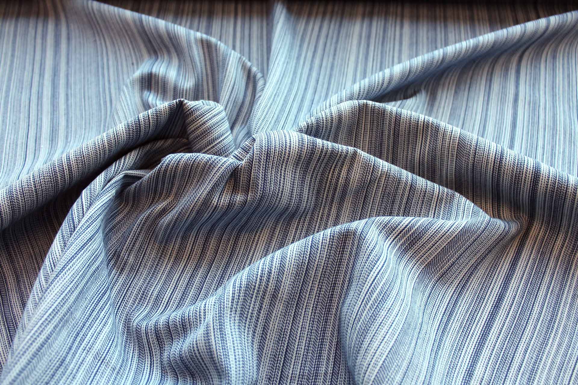 Warp Striped Cotton Denim in Pale blue with Navy fabric, image 4 of 7