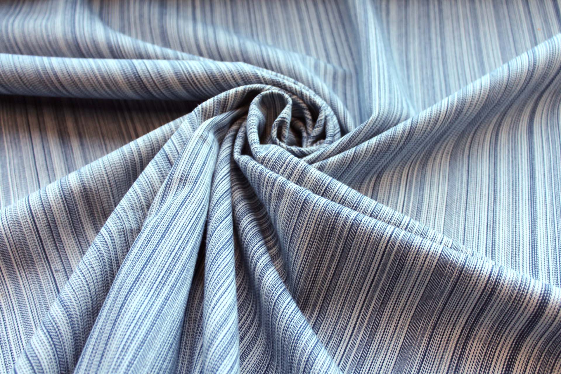 Warp Striped Cotton Denim in Pale blue with Navy fabric, image 5 of 7