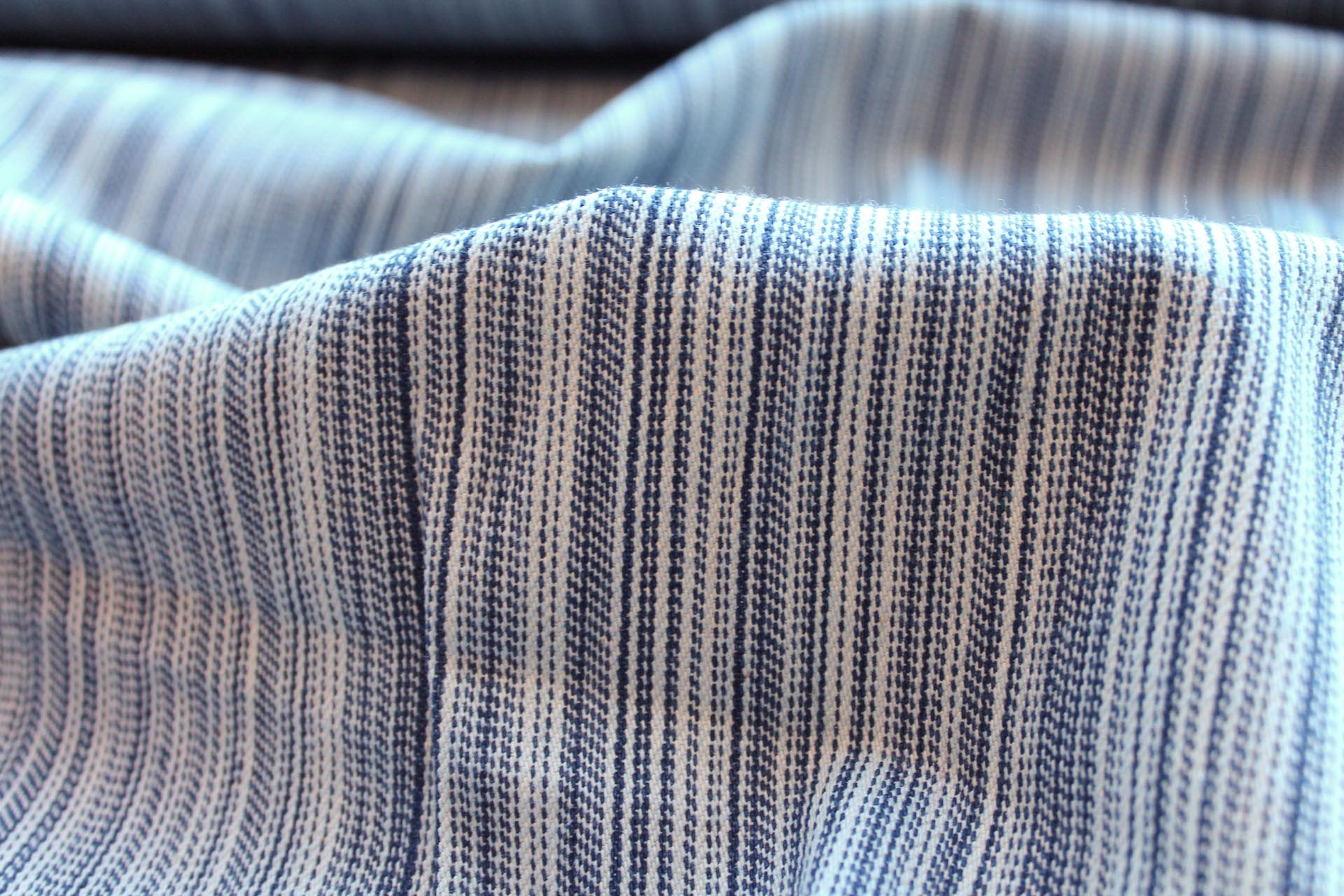 Warp Striped Cotton Denim in Pale blue with Navy fabric, image 6 of 7