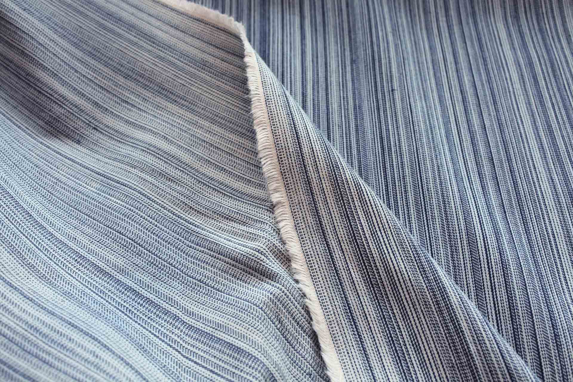 Warp Striped Cotton Denim in Pale blue with Navy fabric