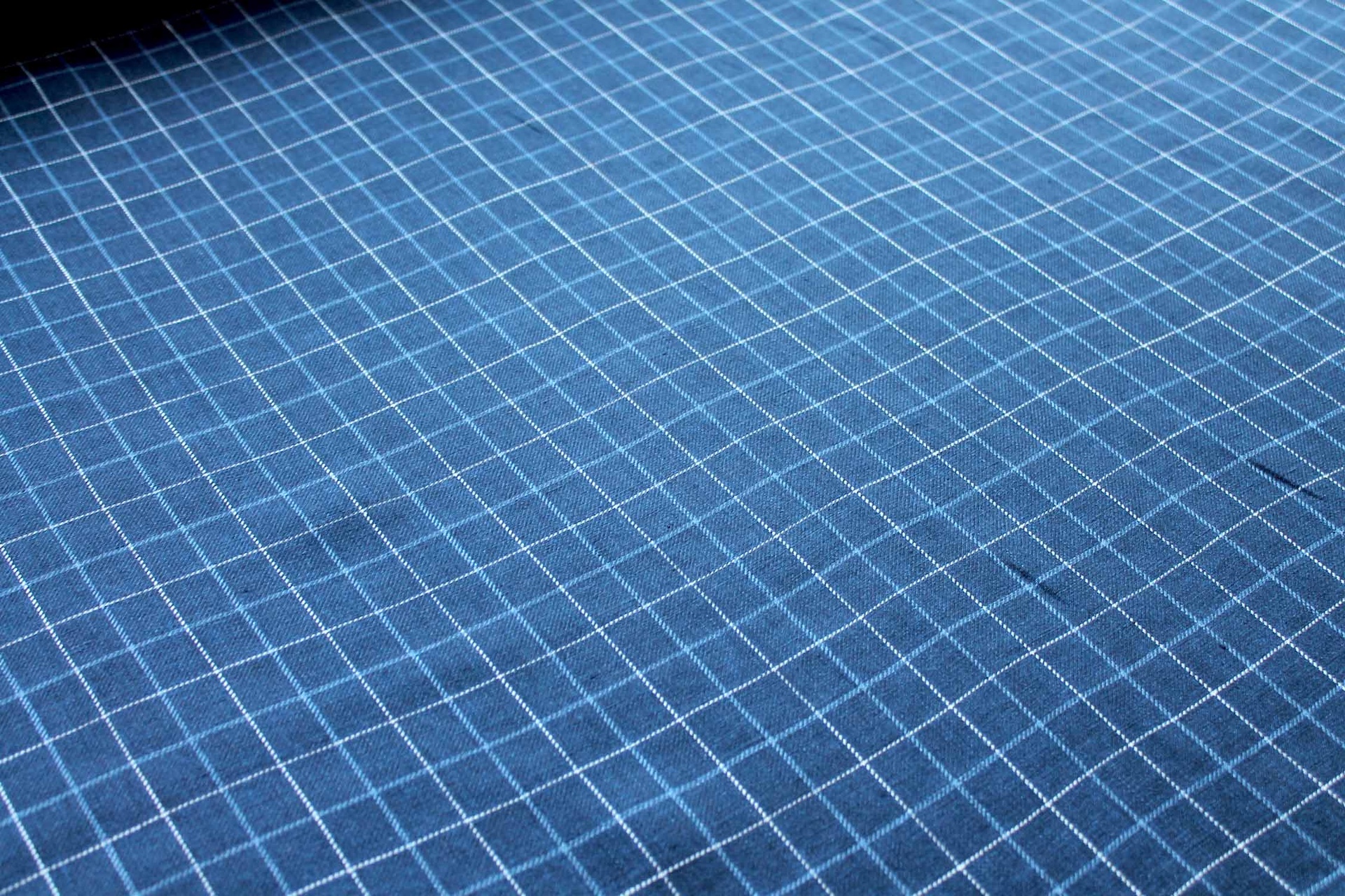 "Windowpane" Checked Linen in Navy, Mid Blue and Off White fabric, image 2 of 7