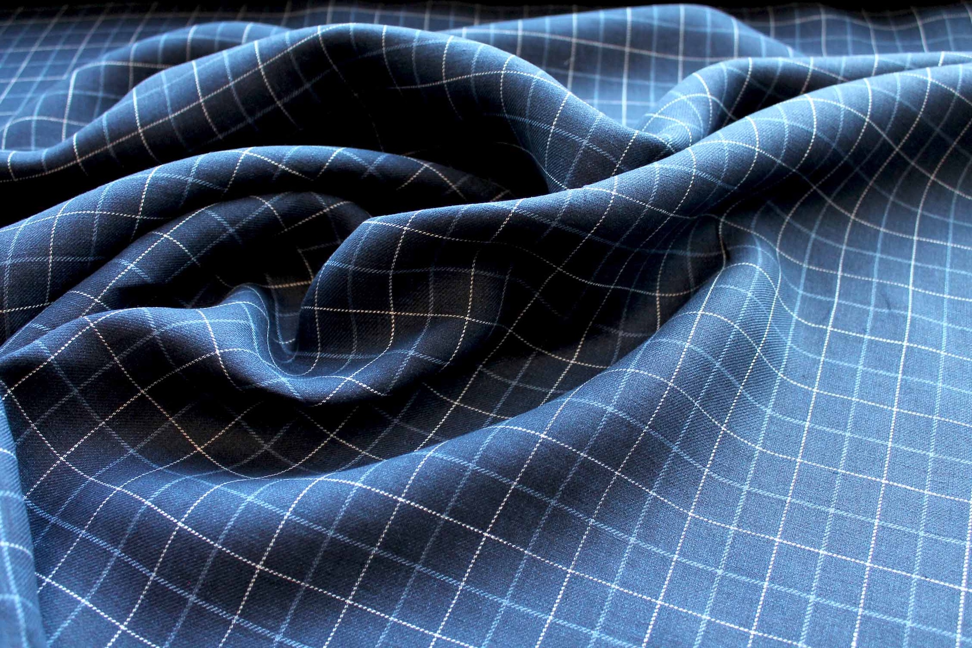 "Windowpane" Checked Linen in Navy, Mid Blue and Off White fabric, image 4 of 7