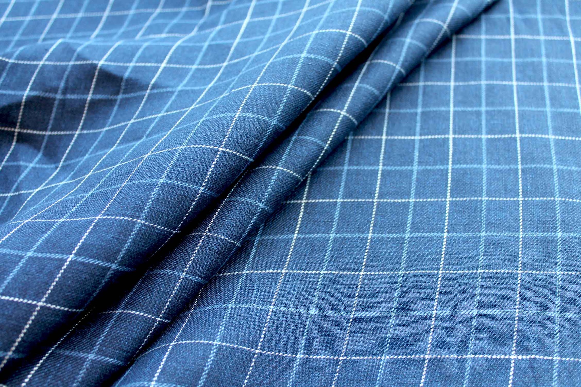"Windowpane" Checked Linen in Navy, Mid Blue and Off White fabric, image 5 of 7