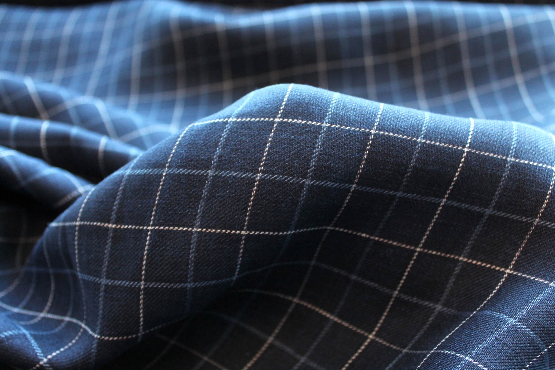 "Windowpane" Checked Linen in Navy, Mid Blue and Off White fabric, image 6 of 7