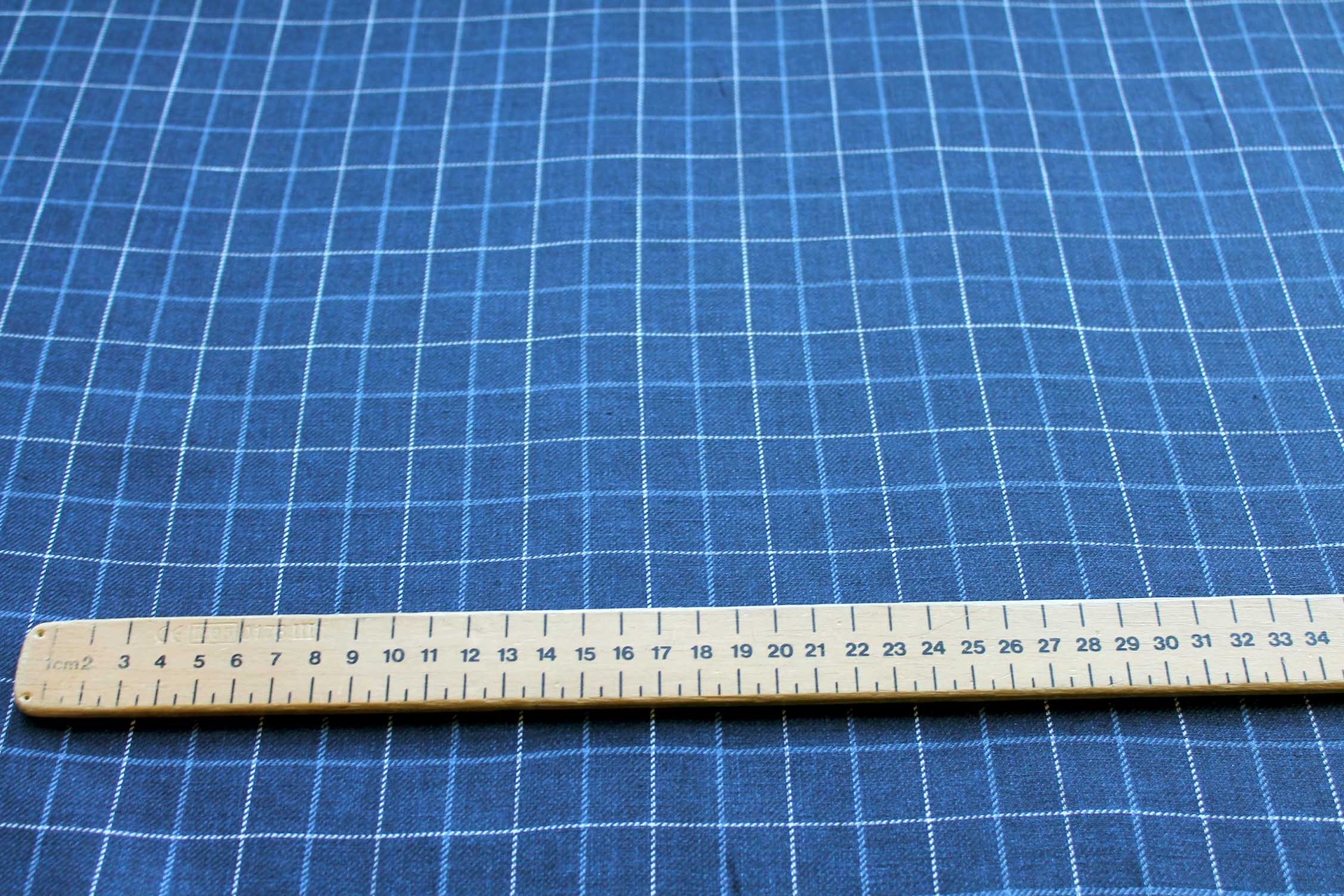 "Windowpane" Checked Linen in Navy, Mid Blue and Off White fabric, image 7 of 7