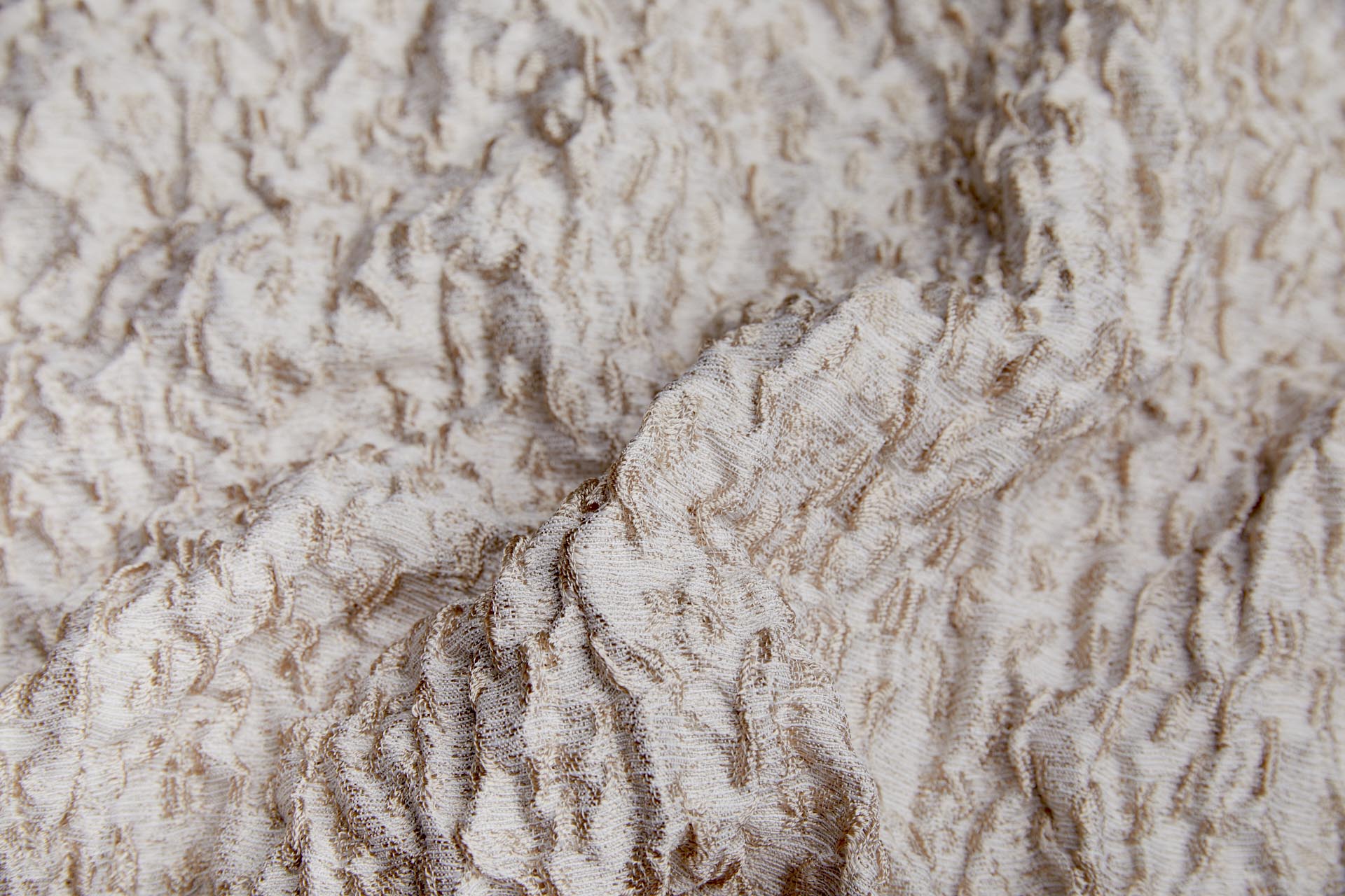 Viscose and Silk Scrunched Effect Jacquard - Oatmeal and Off White fabric, image 2 of 9