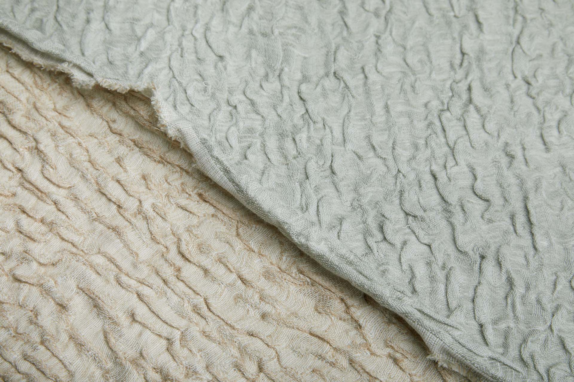 Cotton and Linen Scrunched Effect Jacquard - Blueish Grey & Oatmeal fabric