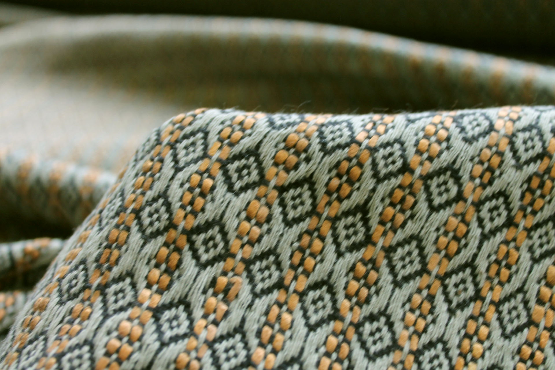 Sage, Golden and Black Patterned Reversible Silk Matka fabric, image 3 of 8