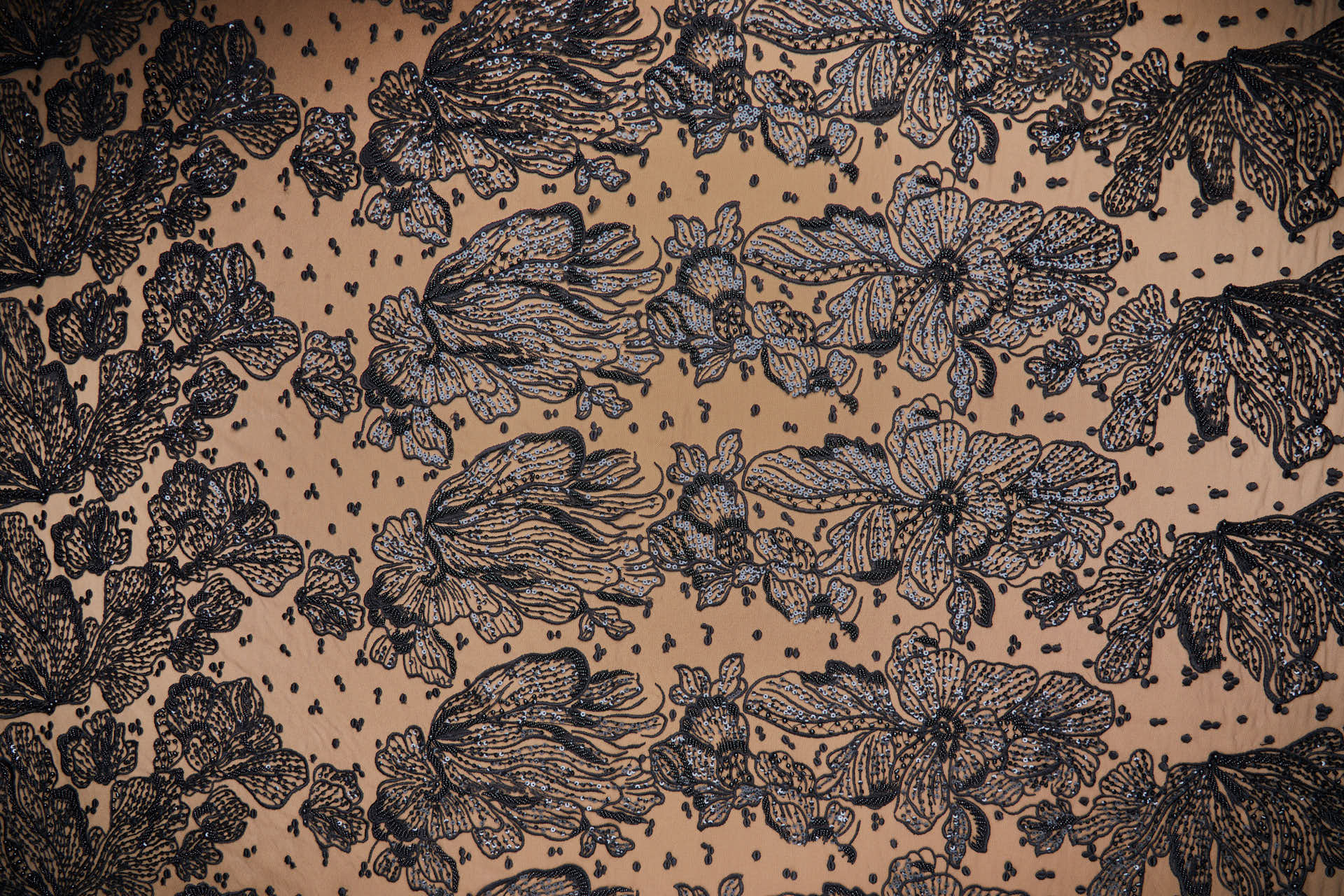 Large Beaded Floral Embroidery on Tulle - Black fabric, image 6 of 9