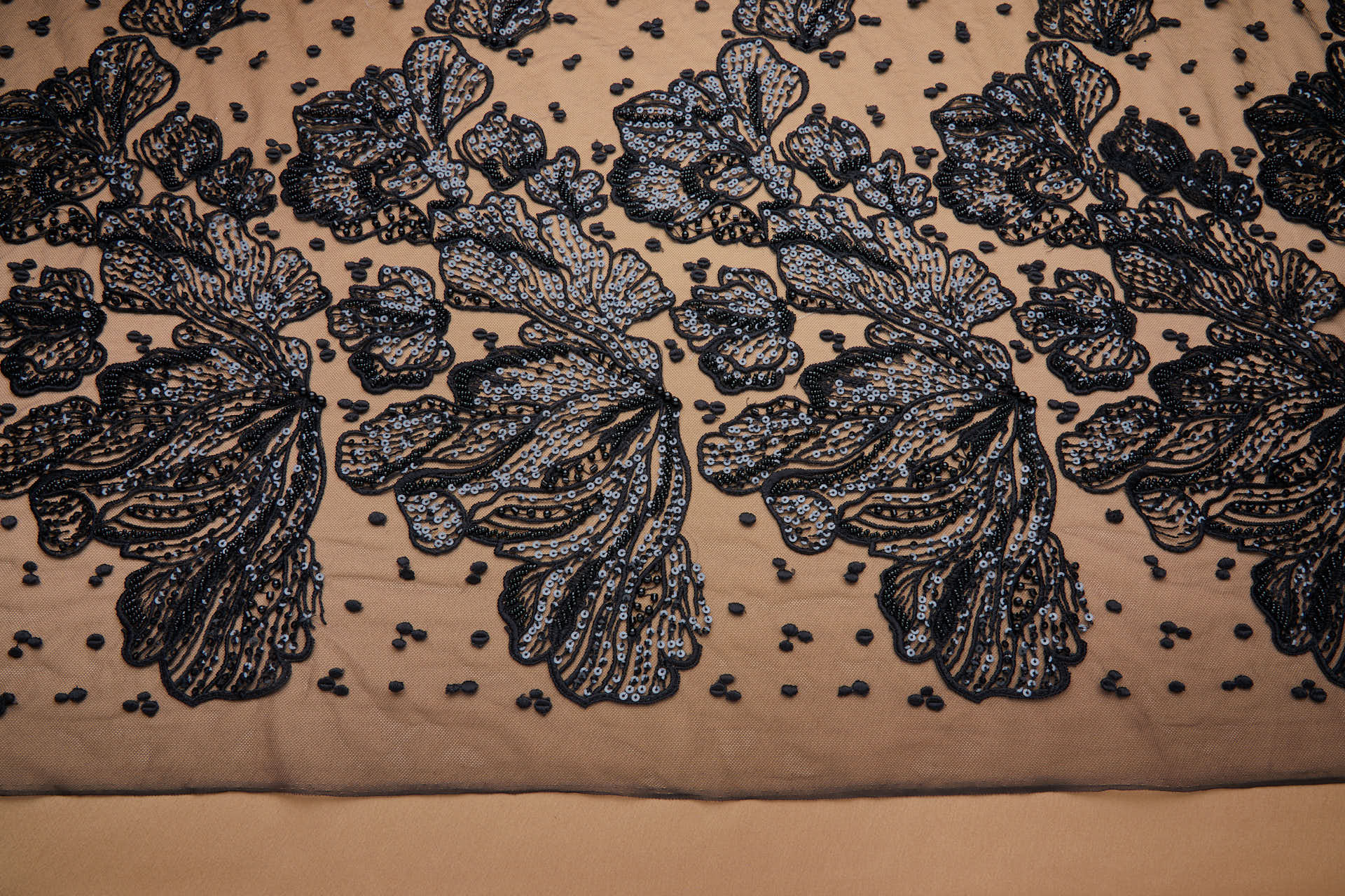 Large Beaded Floral Embroidery on Tulle - Black fabric, image 9 of 9