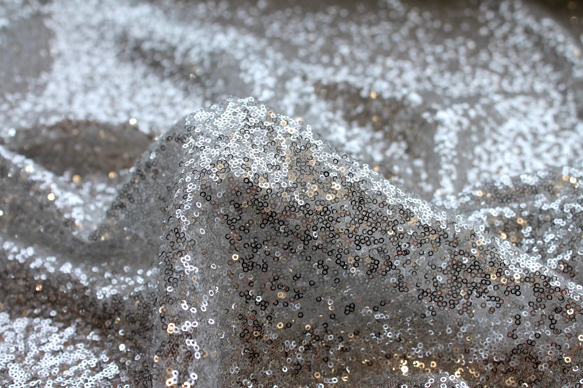 Silver Micro Sequin on Tulle fabric