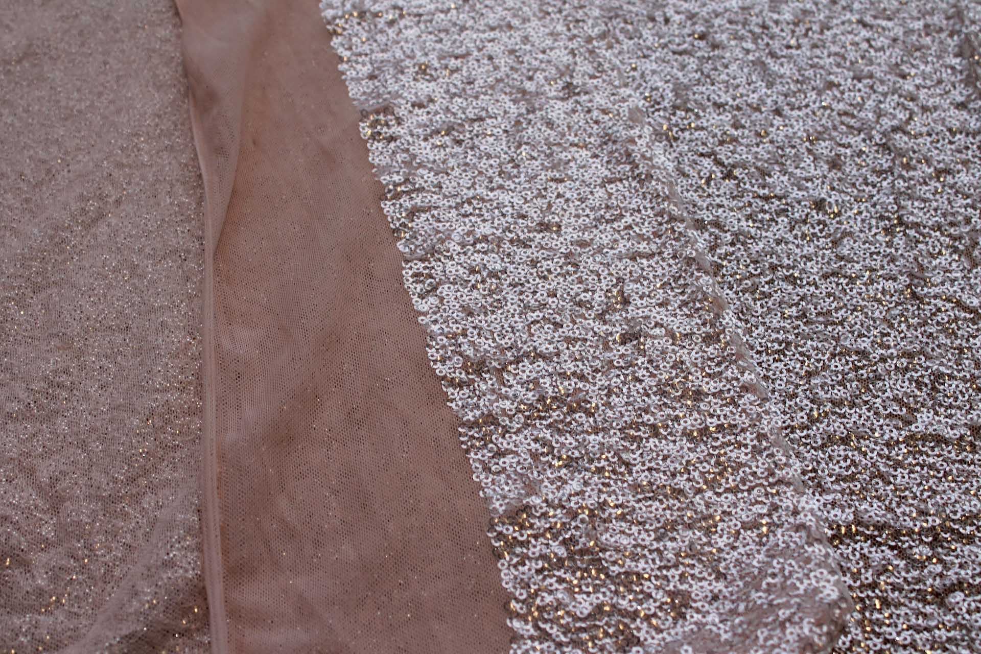 Silvery Clear Sequin on Blush Stretch Tulle fabric, image 4 of 7