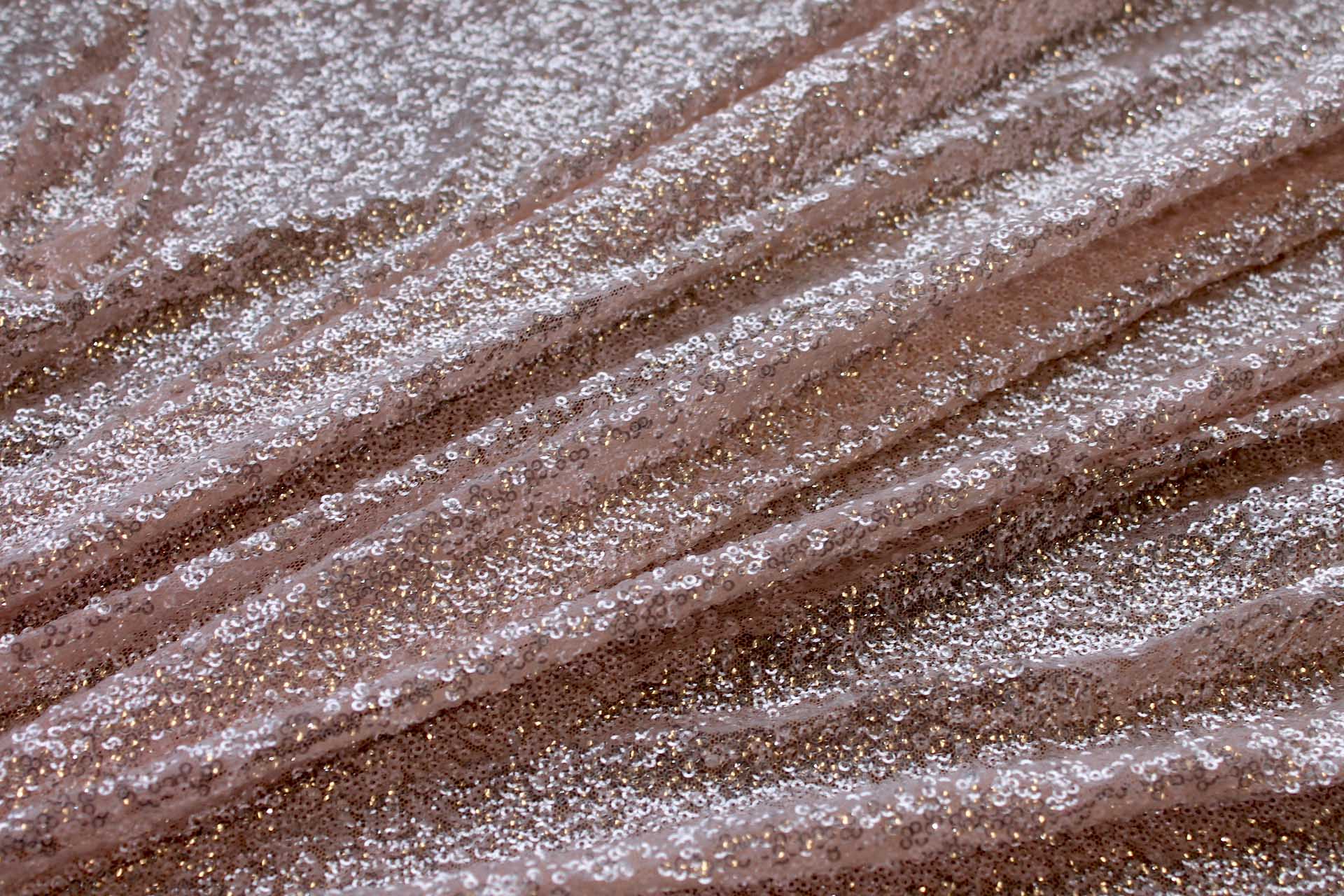 Silvery Clear Sequin on Blush Stretch Tulle fabric, image 7 of 7
