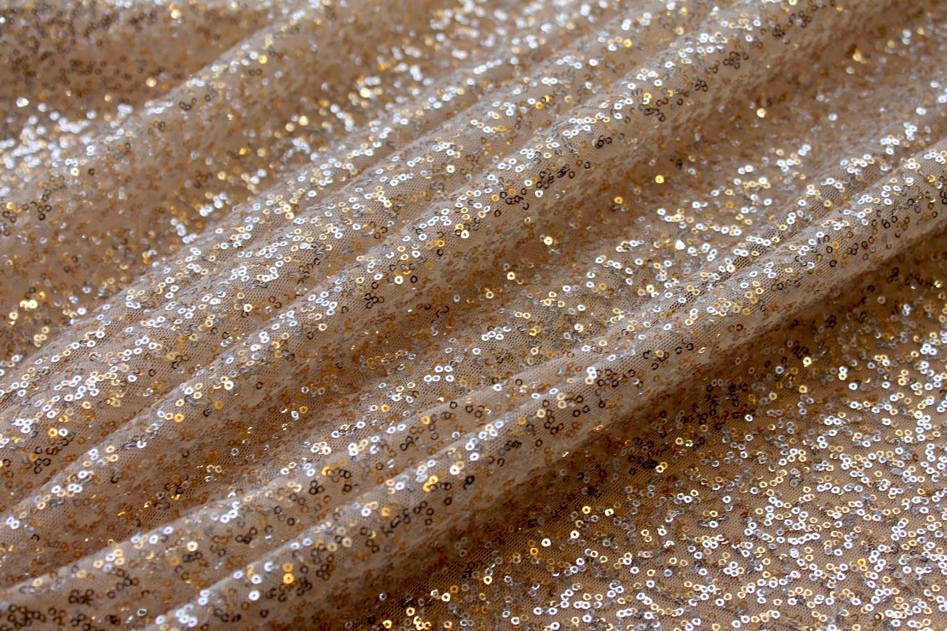 Silver and Gold Micro Sequin on Tulle fabric, image 3 of 7