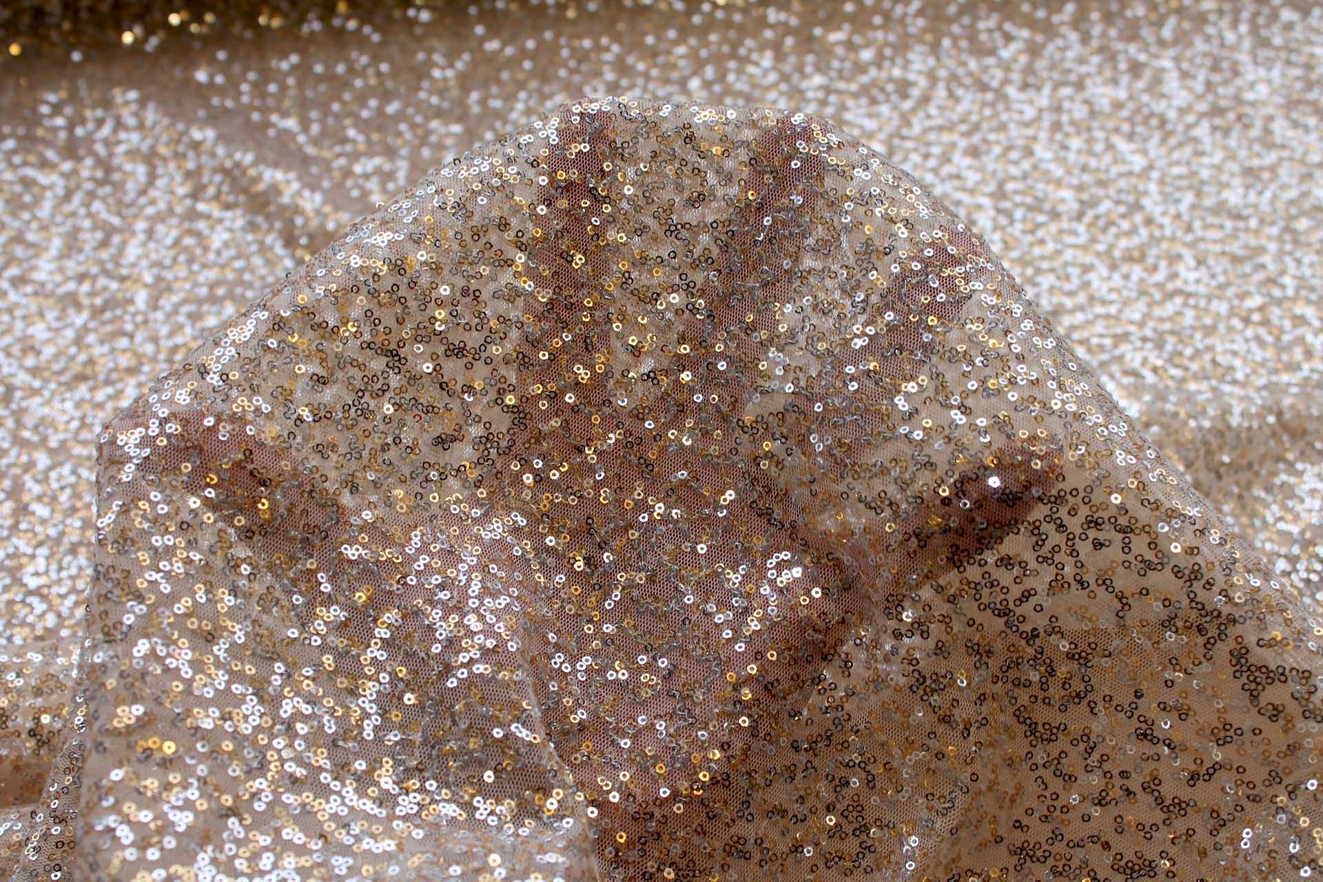 Silver and Gold Micro Sequin on Tulle fabric, image 4 of 7