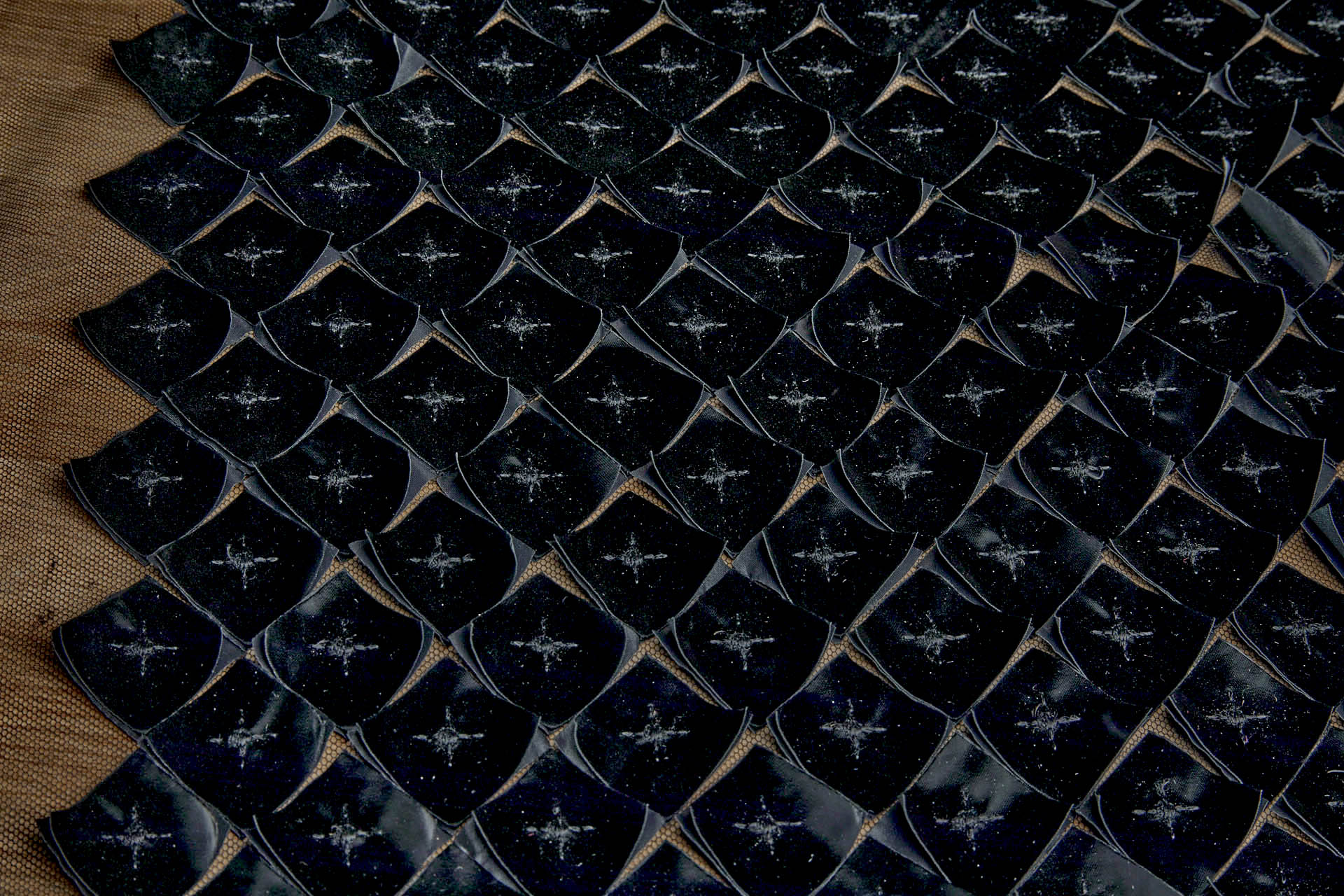 Black Laser Cut and Applique Soft Vinyl Squares on Tulle fabric