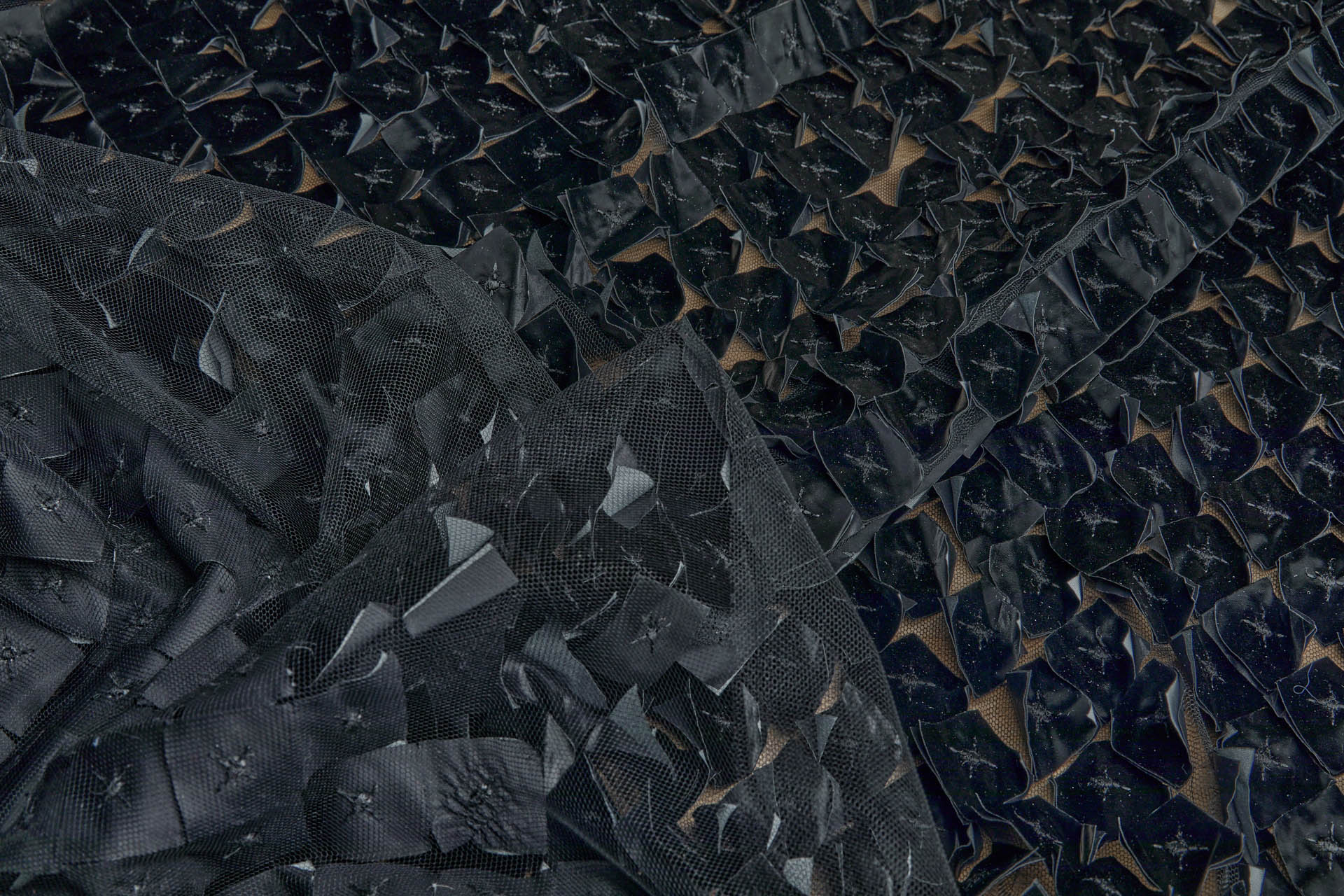 Black Laser Cut and Applique Soft Vinyl Squares on Tulle fabric, image 2 of 7