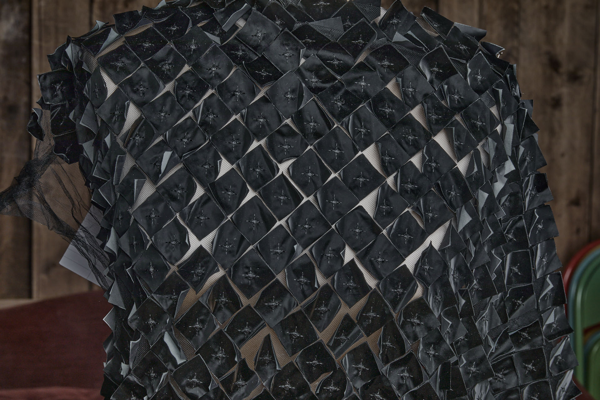 Black Laser Cut and Applique Soft Vinyl Squares on Tulle fabric, image 3 of 7