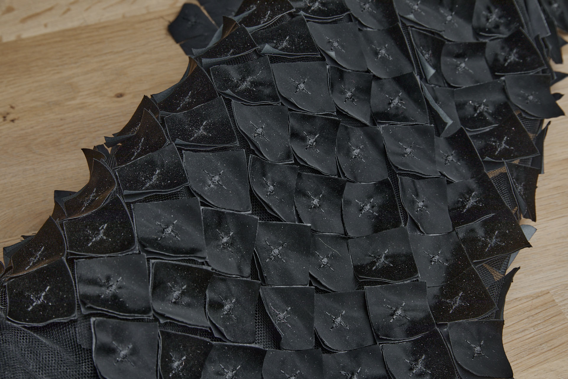 Black Laser Cut and Applique Soft Vinyl Squares on Tulle fabric, image 6 of 7